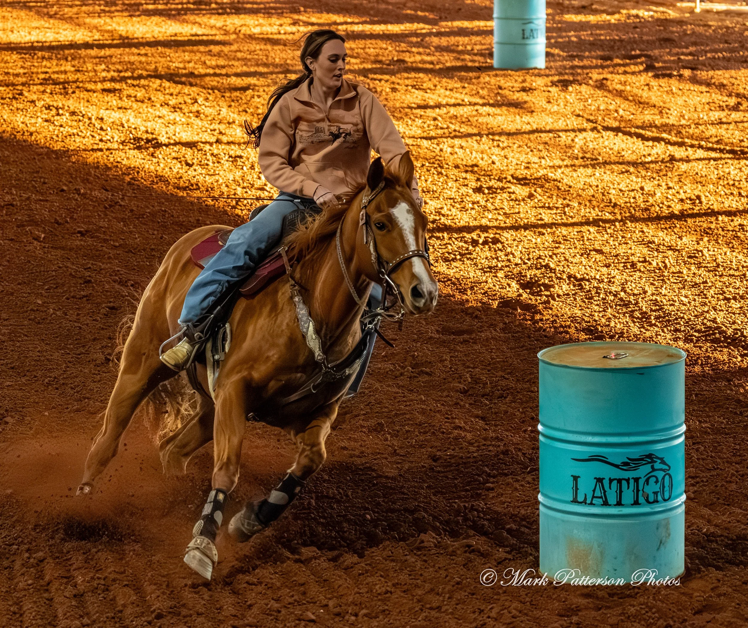 January 4, 2026, a barrel racing team competing at Latigo Farm in Landrum. #18145