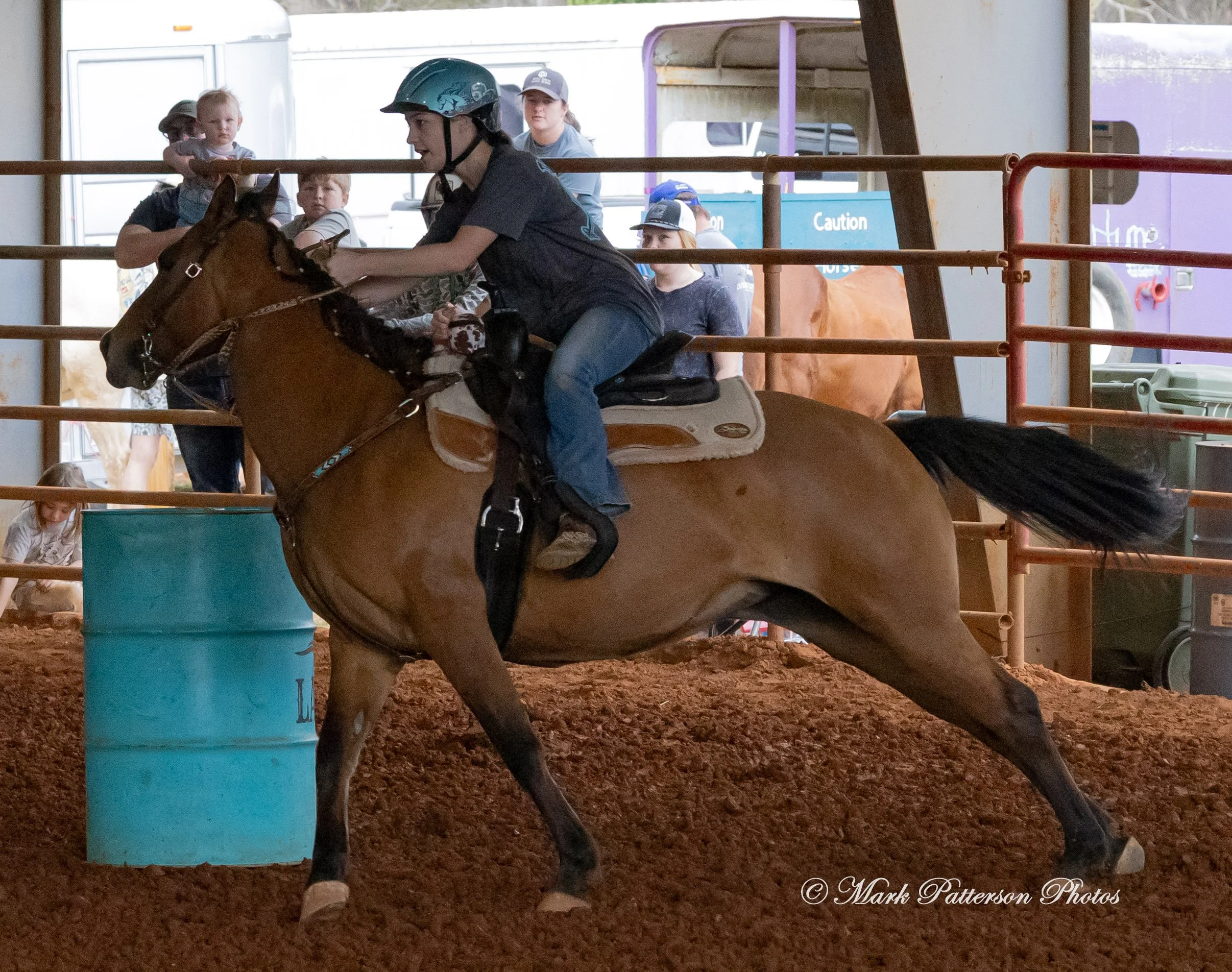March 1, 2026, a barrel racing team competing at Latigo Farm in Landrum, SC. #25300