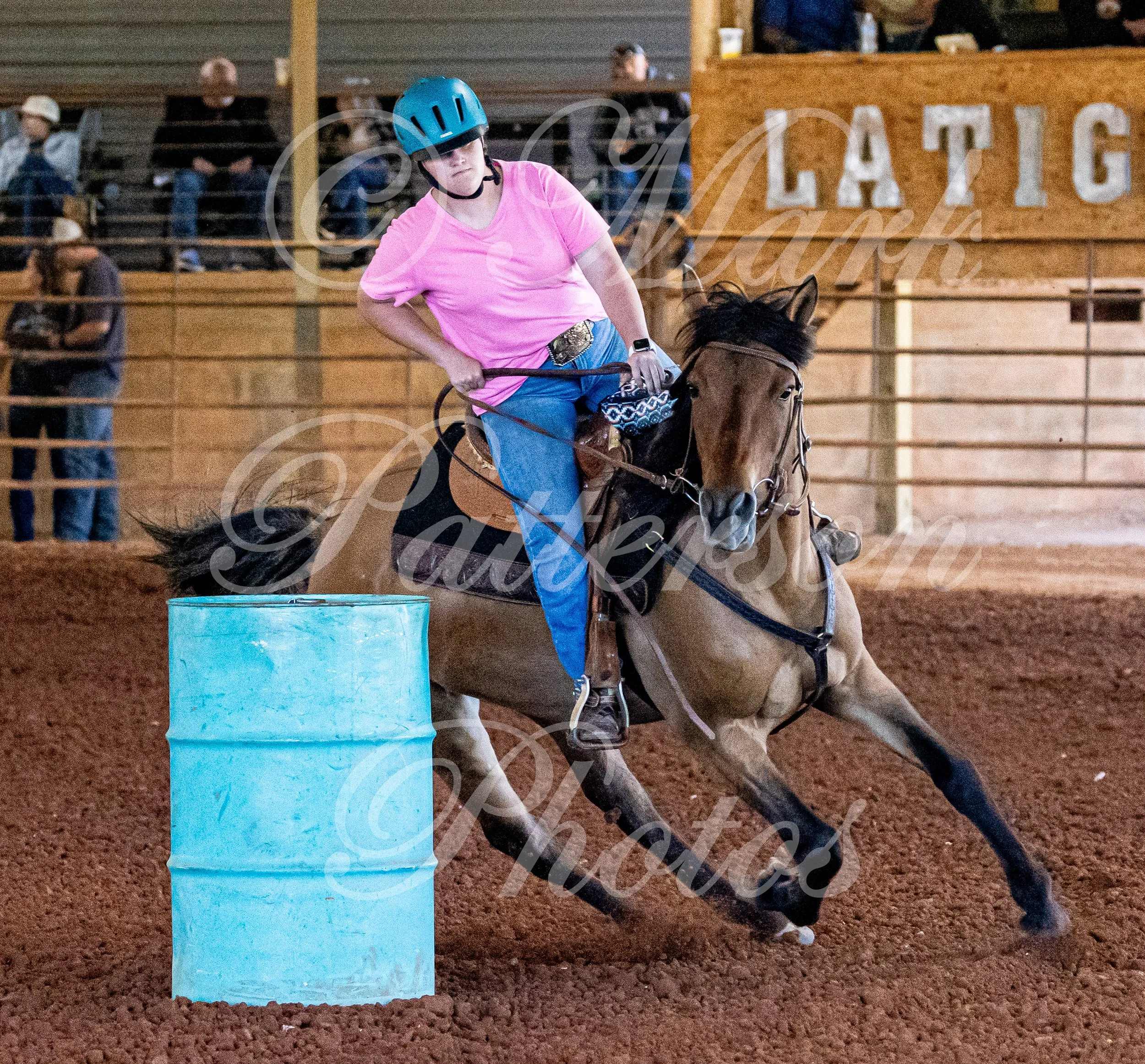 May 3, 2026, a barrel racing team competing at Latigo Farm in Landrum, SC. #11838