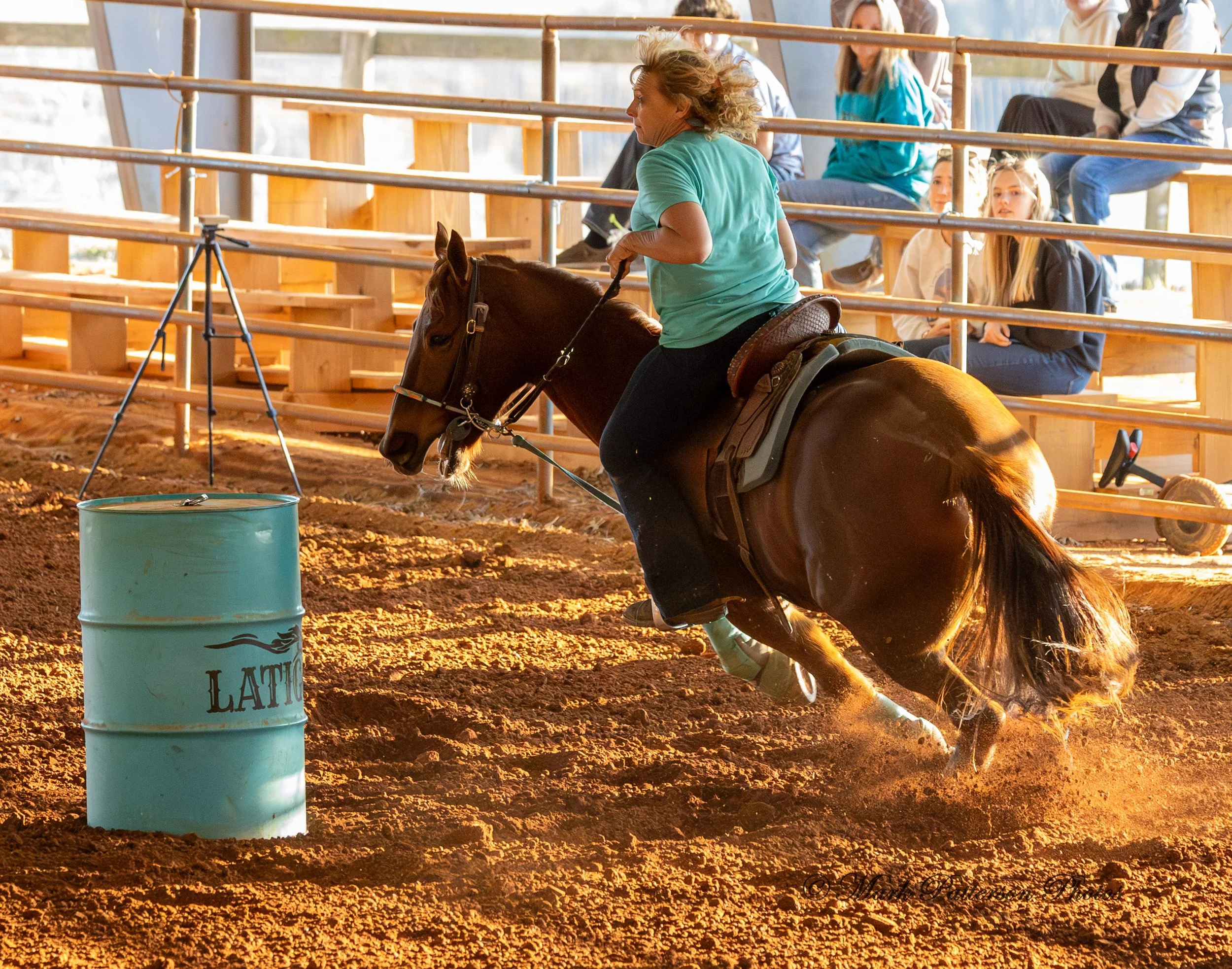 January 4, 2026, a barrel racing team competing at Latigo Farm in Landrum. #17982