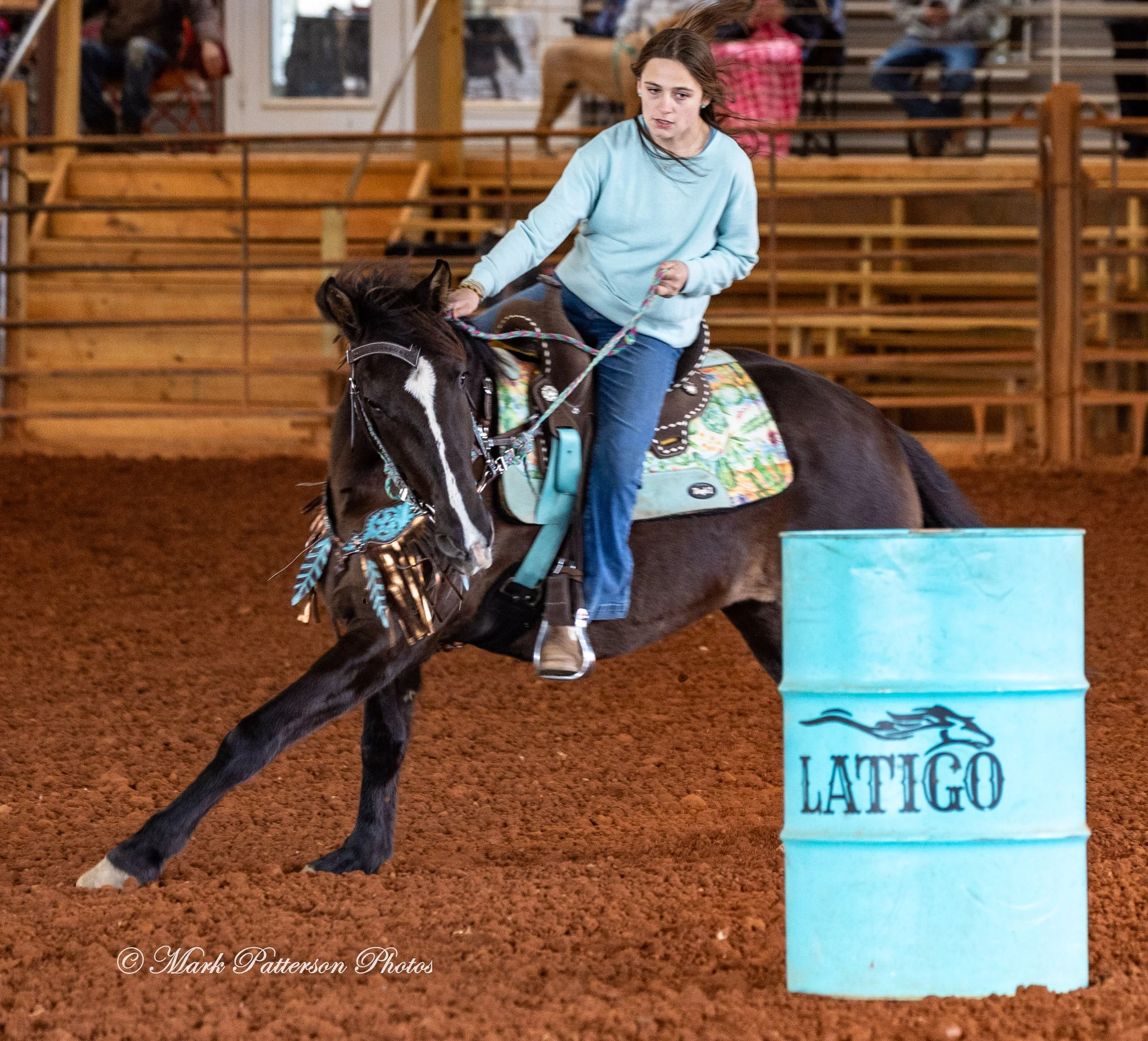 February 8, 2026, a barrel racing team competing at Latigo Farm in Landrum, SC. #20543