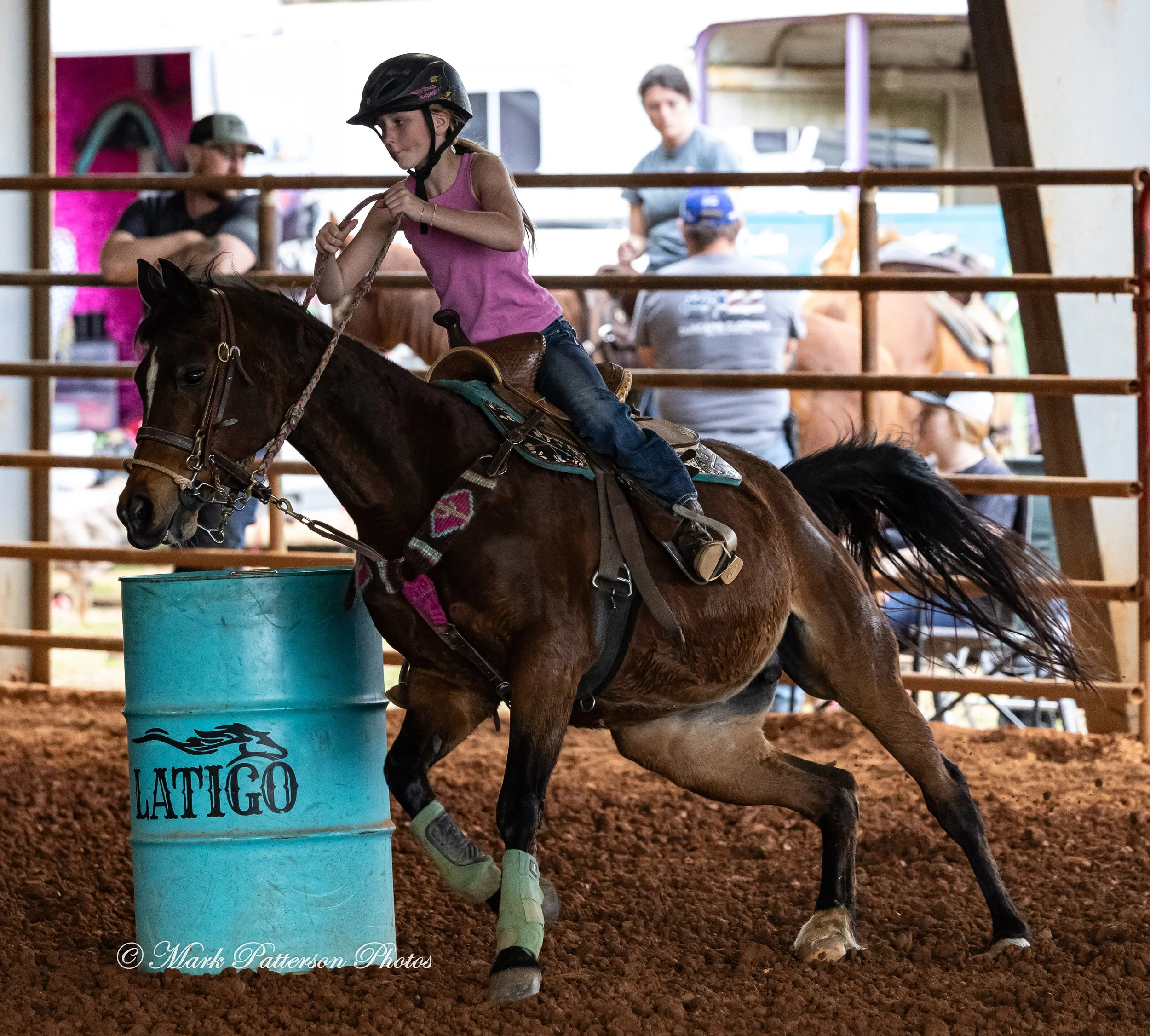 March 1, 2026, a barrel racing team competing at Latigo Farm in Landrum, SC. #25133