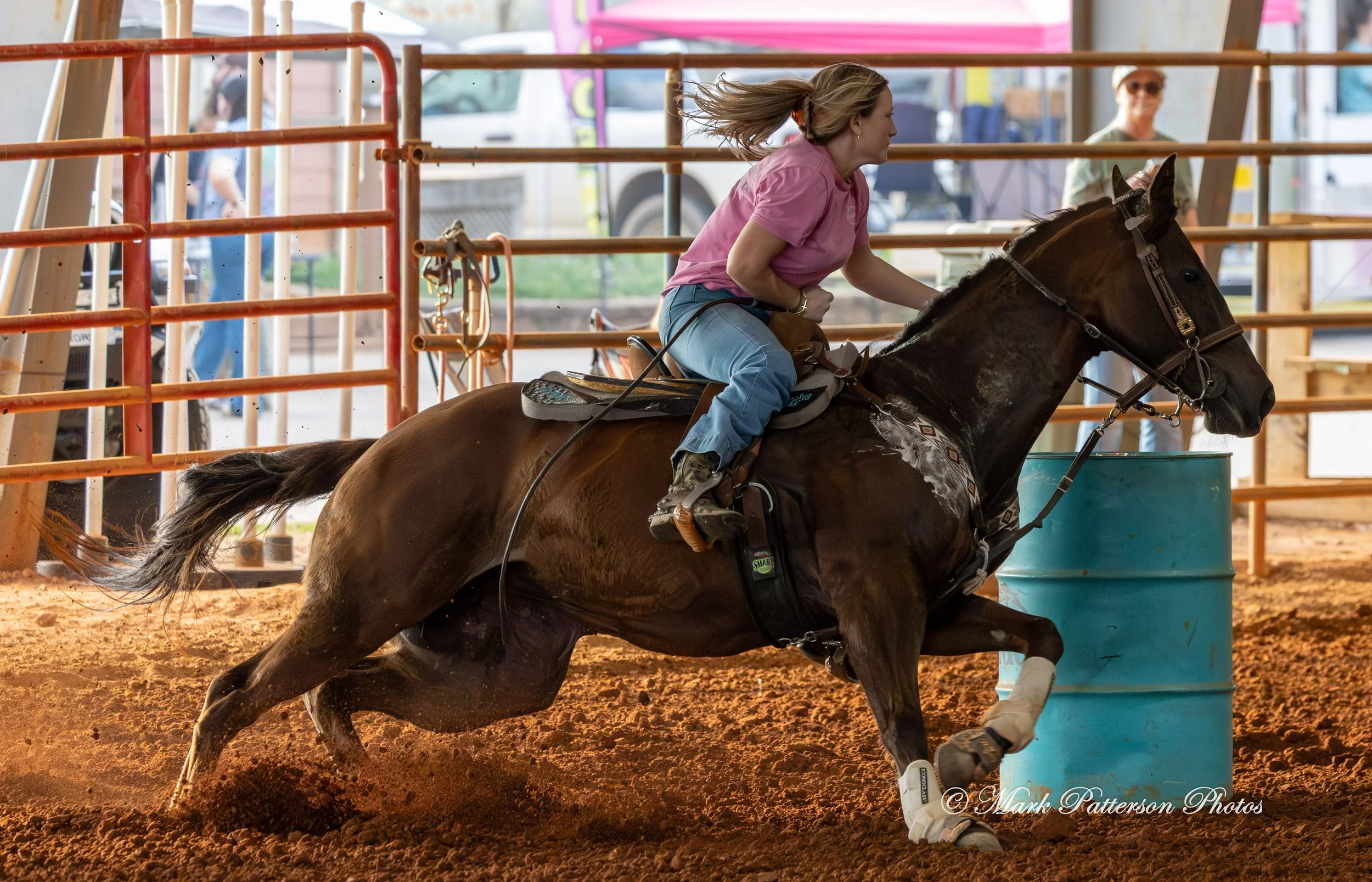 March 1, 2026, a barrel racing team competing at Latigo Farm in Landrum, SC. #26544