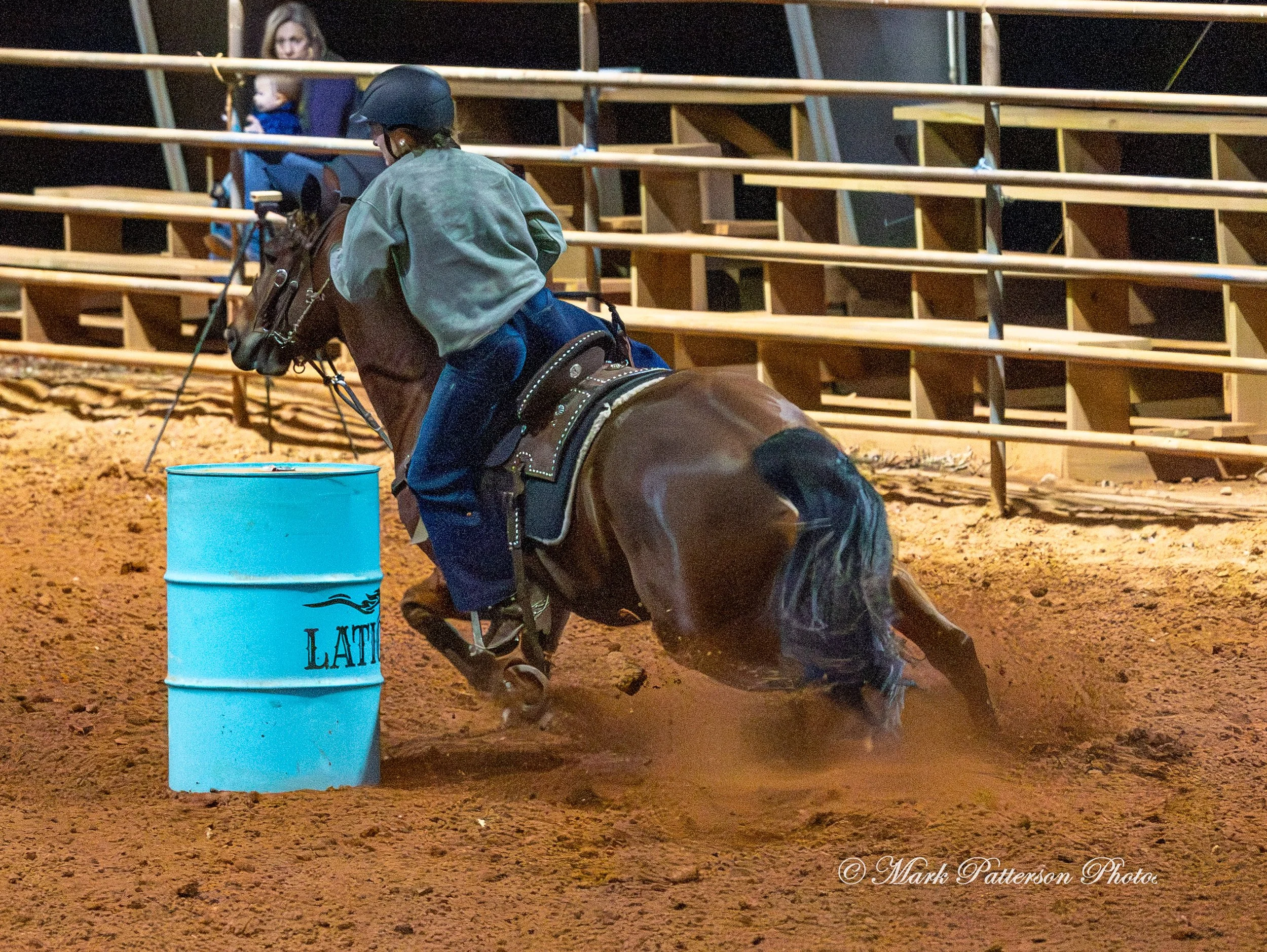 January 4, 2026, a barrel racing team competing at Latigo Farm in Landrum. #20123