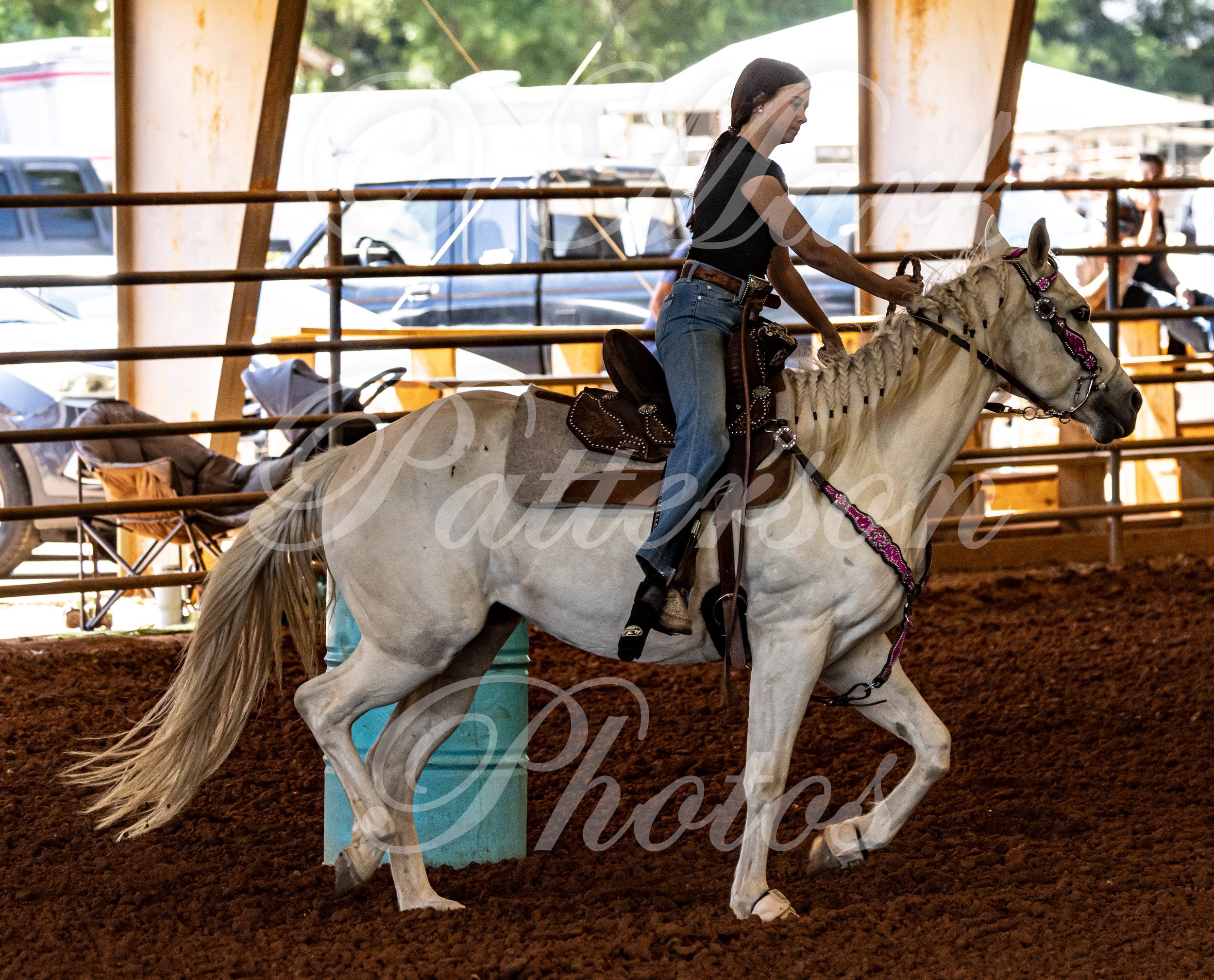 May 3, 2026, a barrel racing team competing at Latigo Farm in Landrum, SC. #11420
