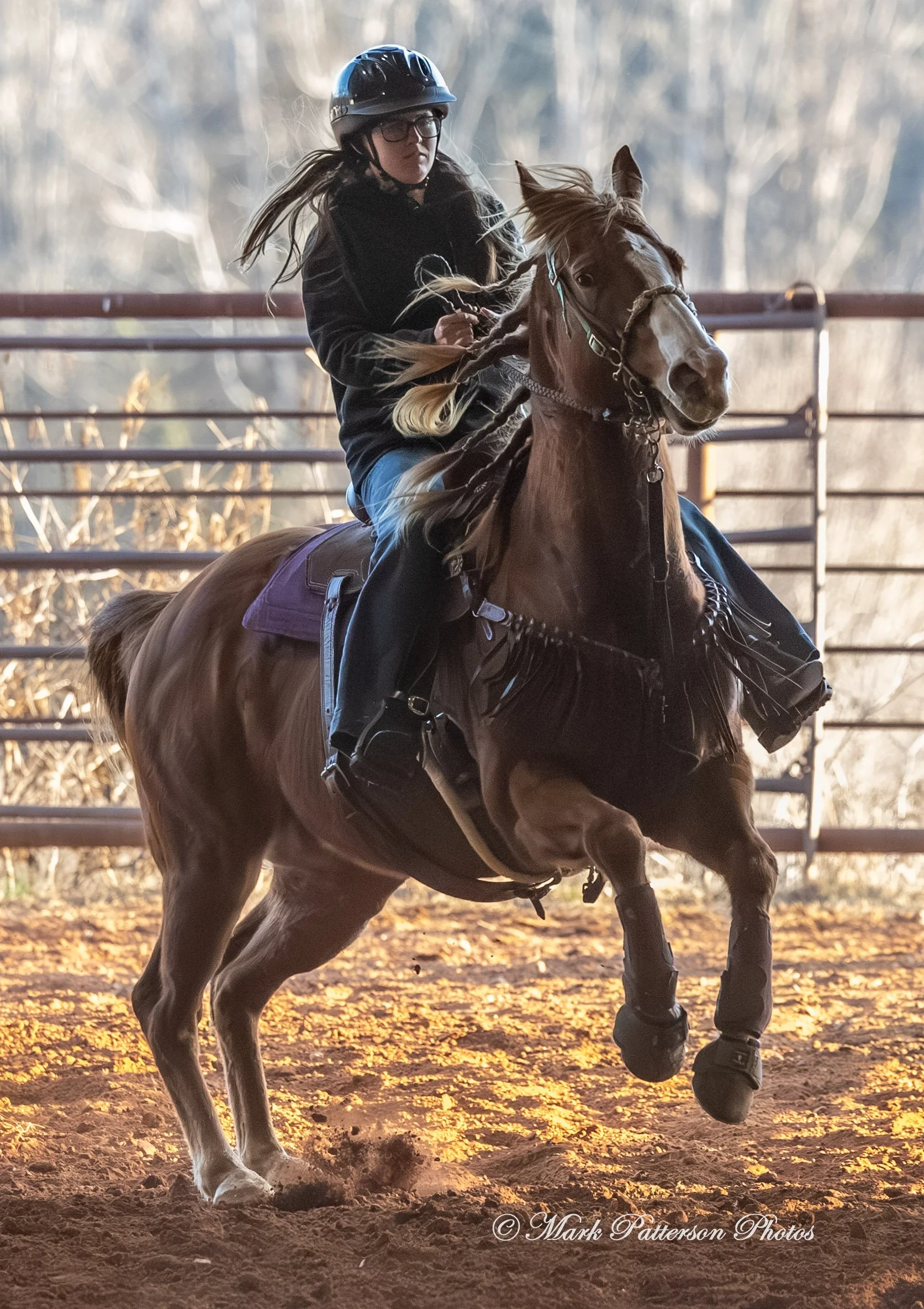 January 4, 2026, a barrel racing team competing at Latigo Farm in Landrum. #18295
