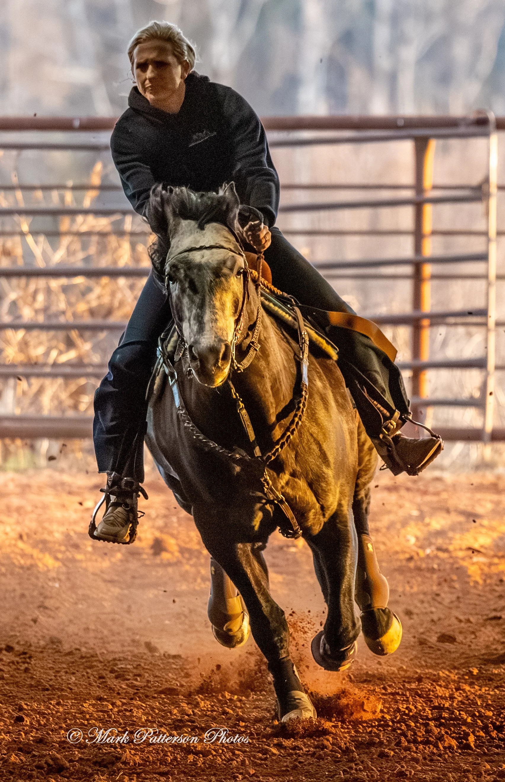 January 4, 2026, a barrel racing team competing at Latigo Farm in Landrum. #18681