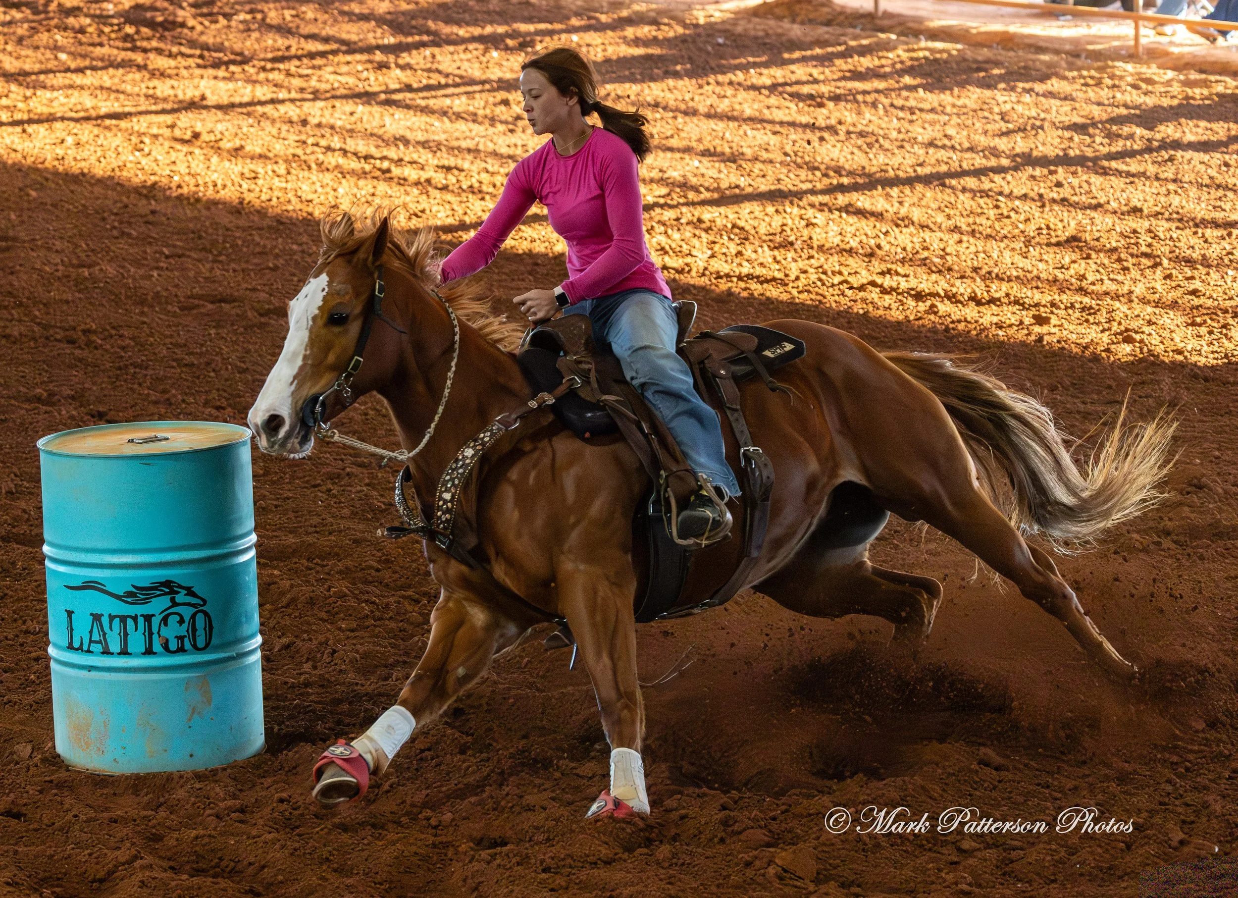 January 4, 2026, a barrel racing team competing at Latigo Farm in Landrum. #17893