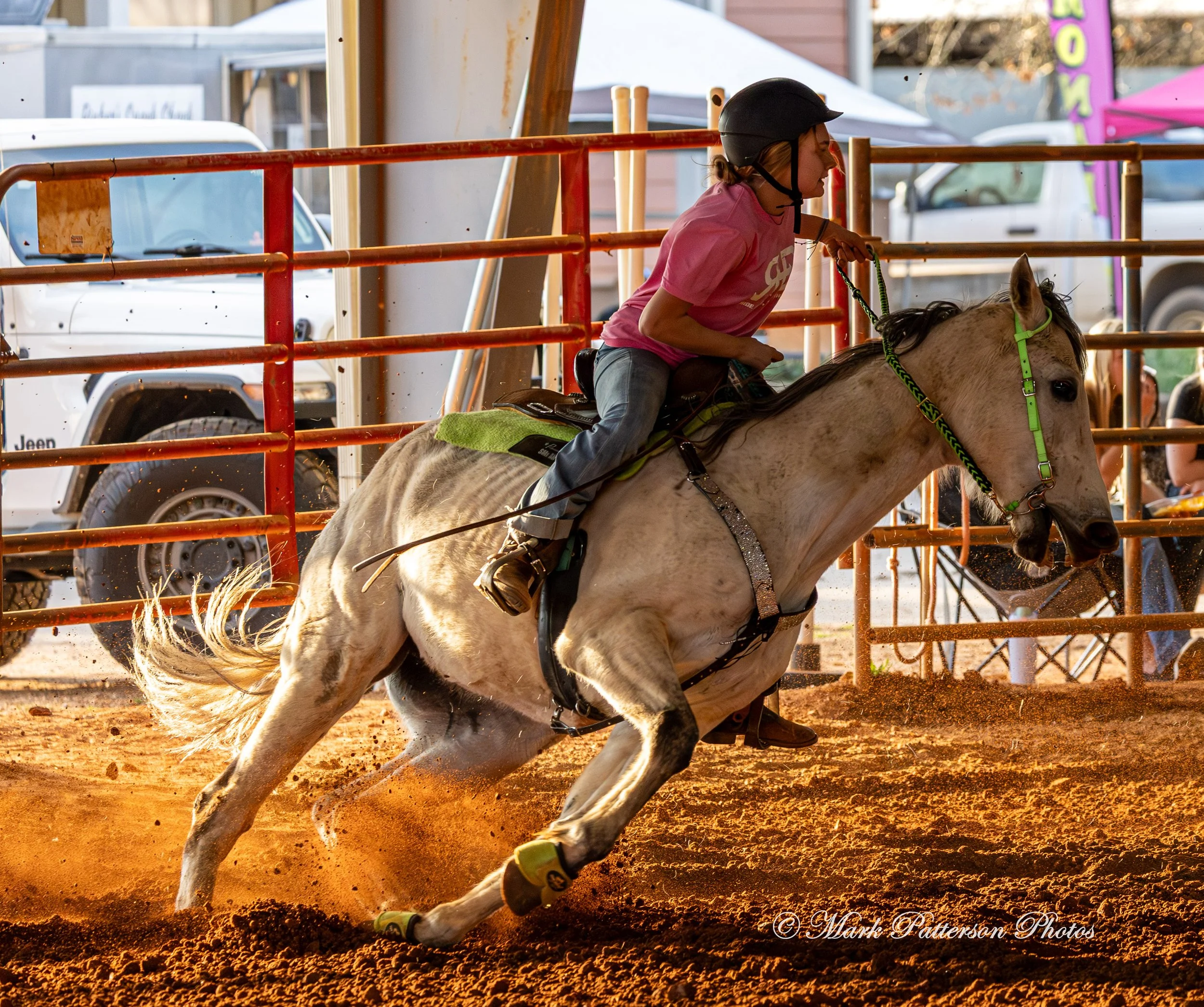 March 1, 2026, a barrel racing team competing at Latigo Farm in Landrum, SC. #26974