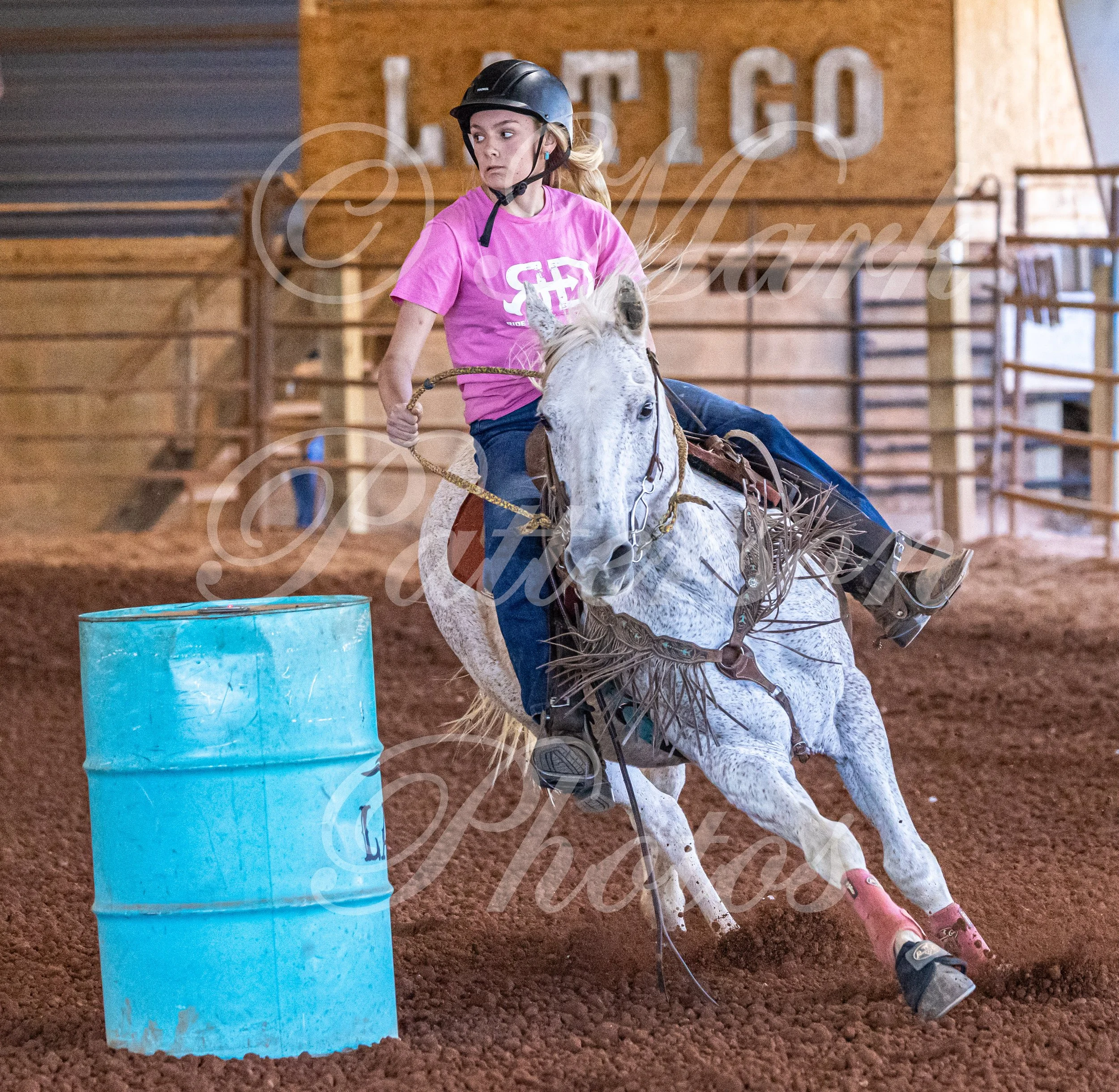 May 3, 2026, a barrel racing team competing at Latigo Farm in Landrum, SC. #12895