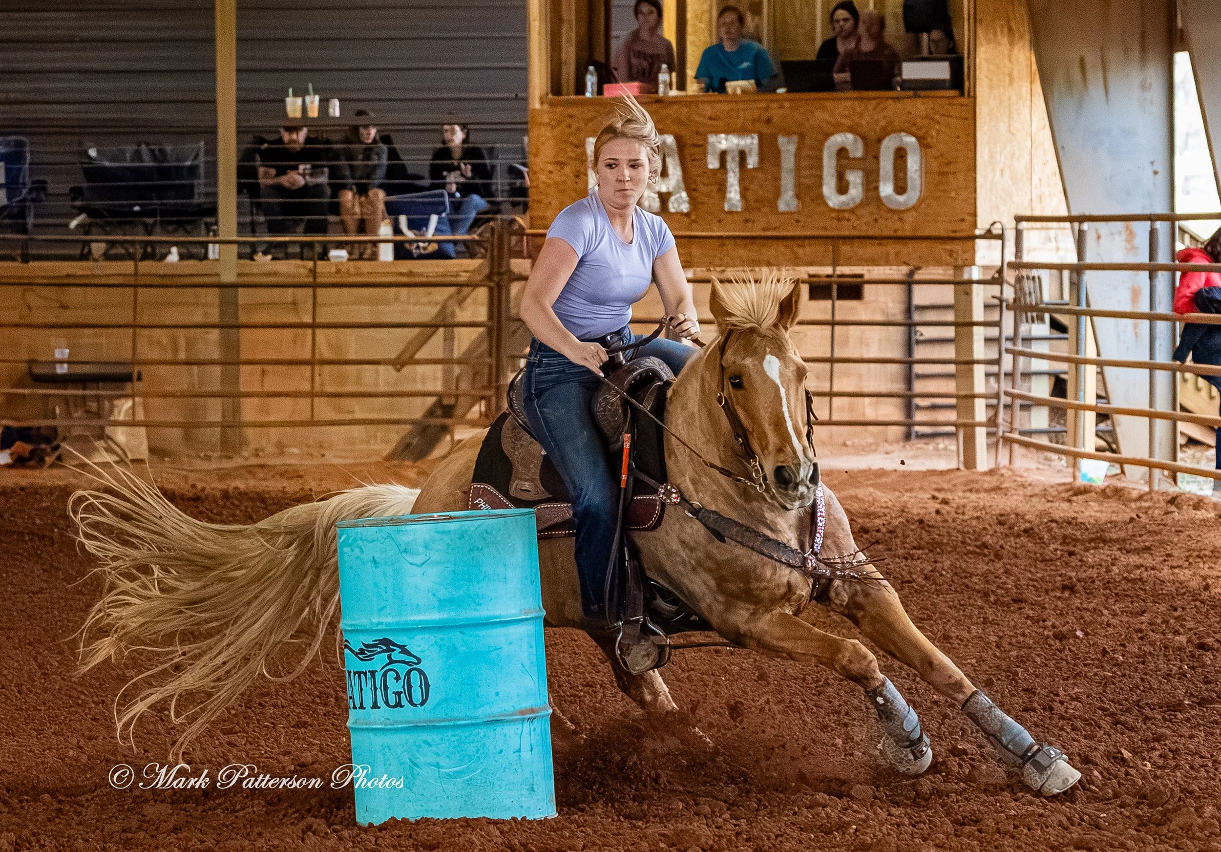 March 1, 2026, a barrel racing team competing at Latigo Farm in Landrum, SC. #26674