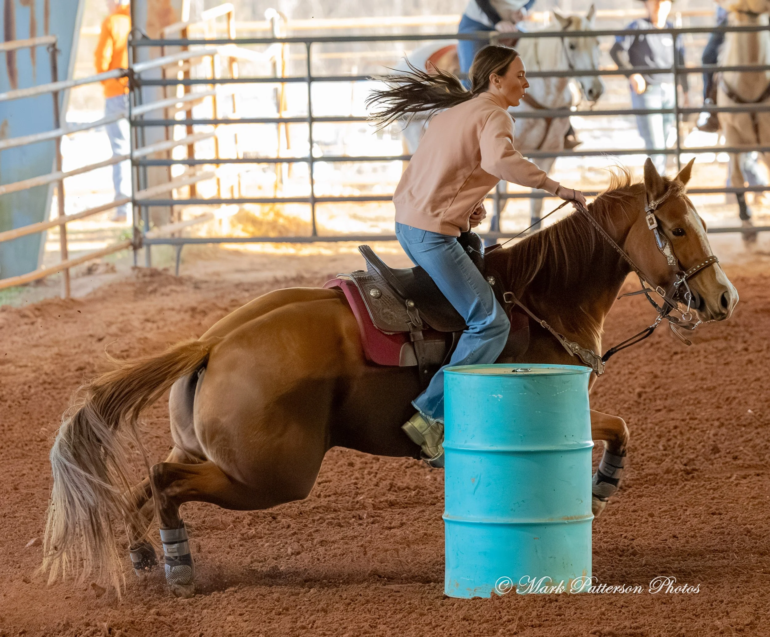 January 4, 2026, a barrel racing team competing at Latigo Farm in Landrum. #18134