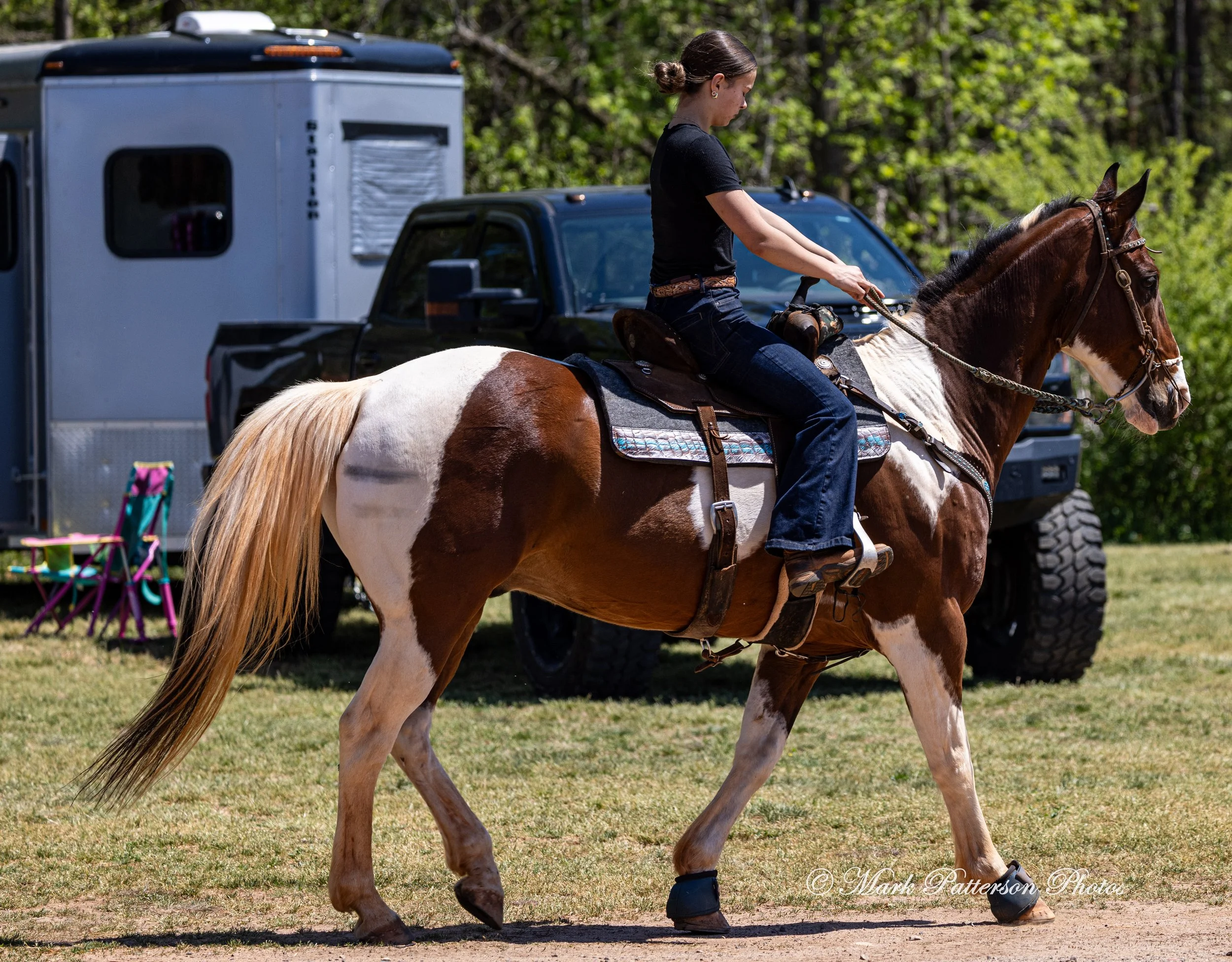 April 11, 2026, a barrel racing team competing at Latigo Farm in Landrum, SC. #1433