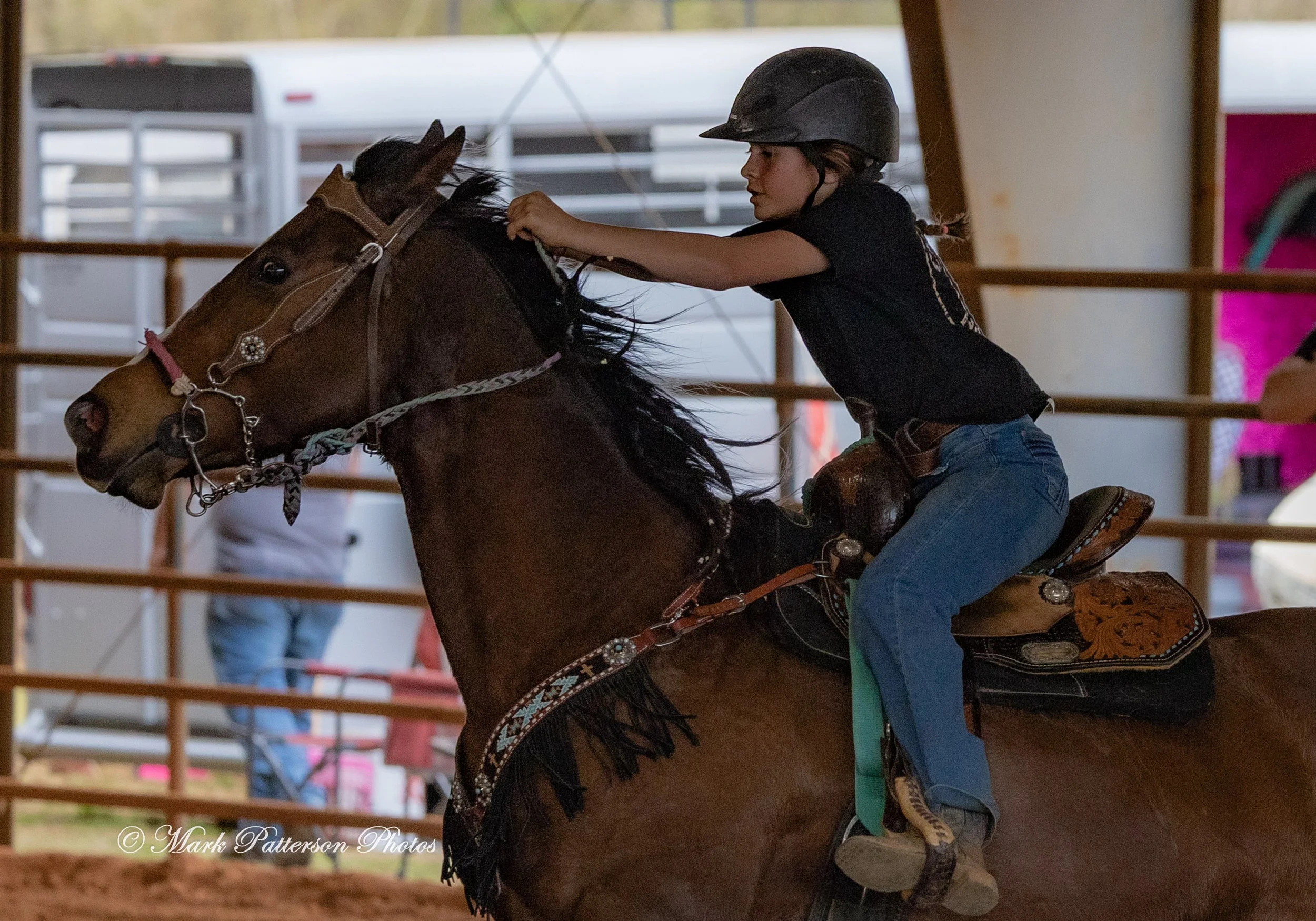 March 1, 2026, a barrel racing team competing at Latigo Farm in Landrum, SC. #25154