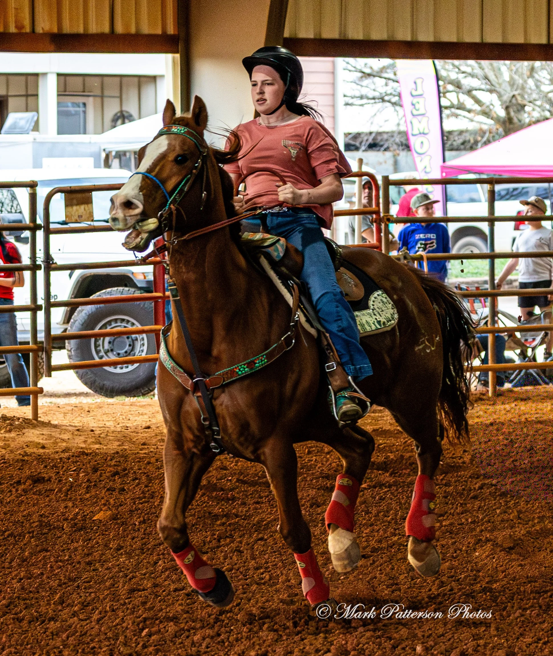 March 1, 2026, a barrel racing team competing at Latigo Farm in Landrum, SC. #26145