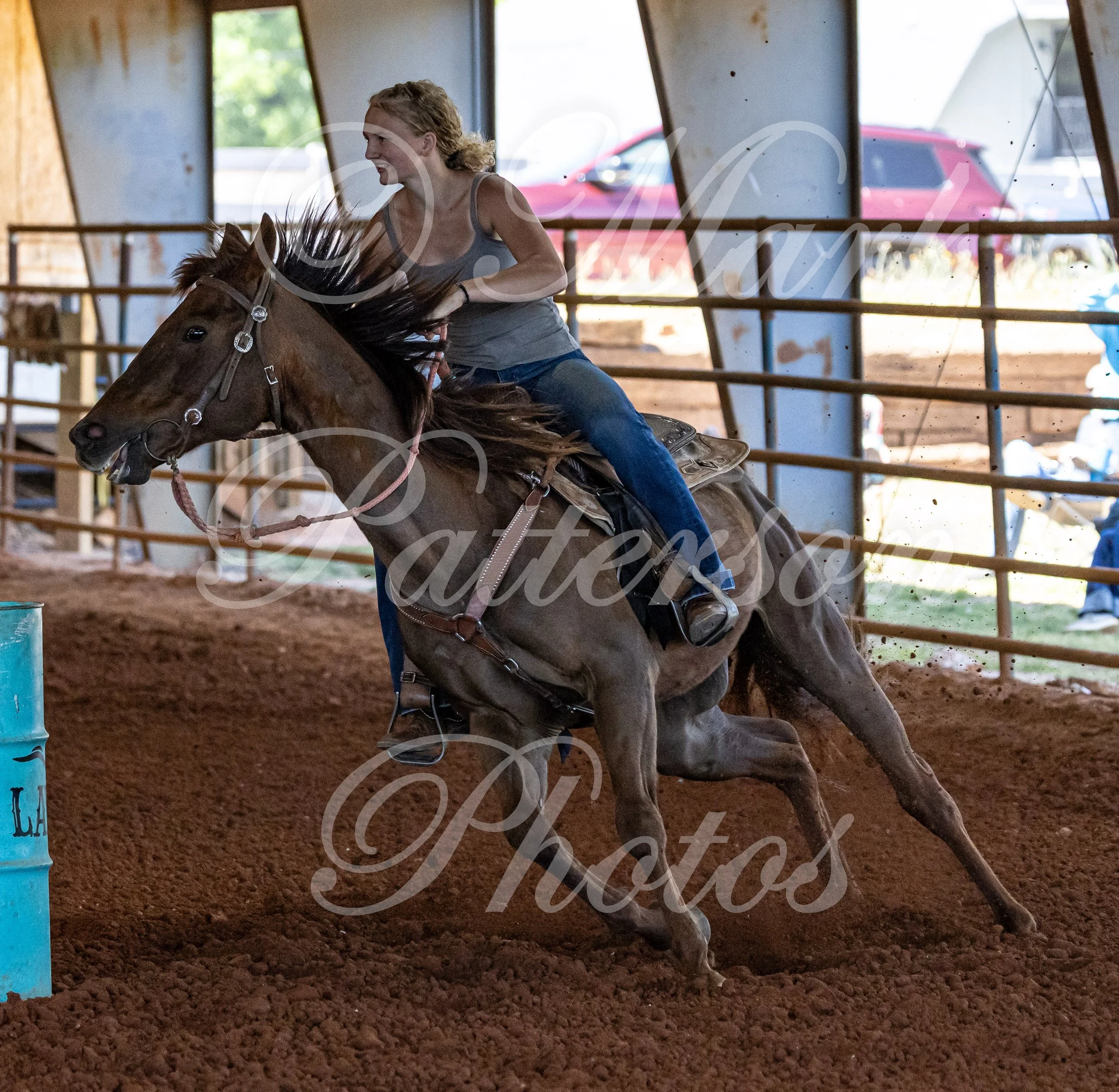May 3, 2026, a barrel racing team competing at Latigo Farm in Landrum, SC. #11681