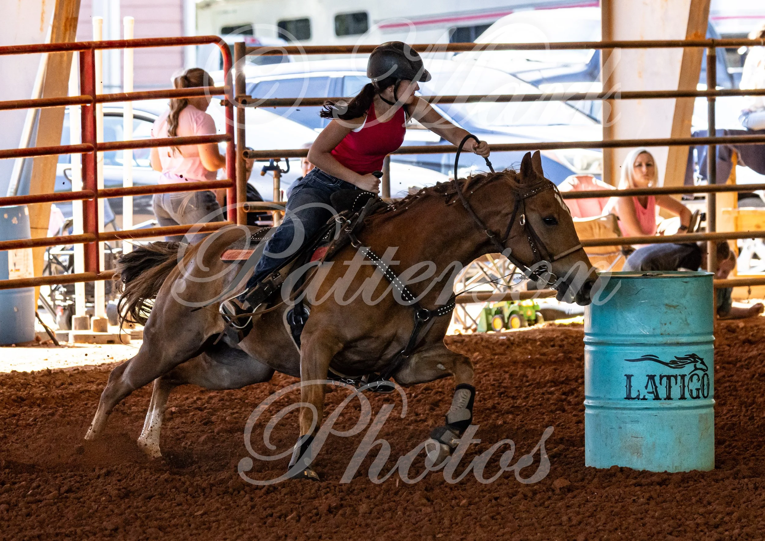 May 3, 2026, a barrel racing team competing at Latigo Farm in Landrum, SC. #12289