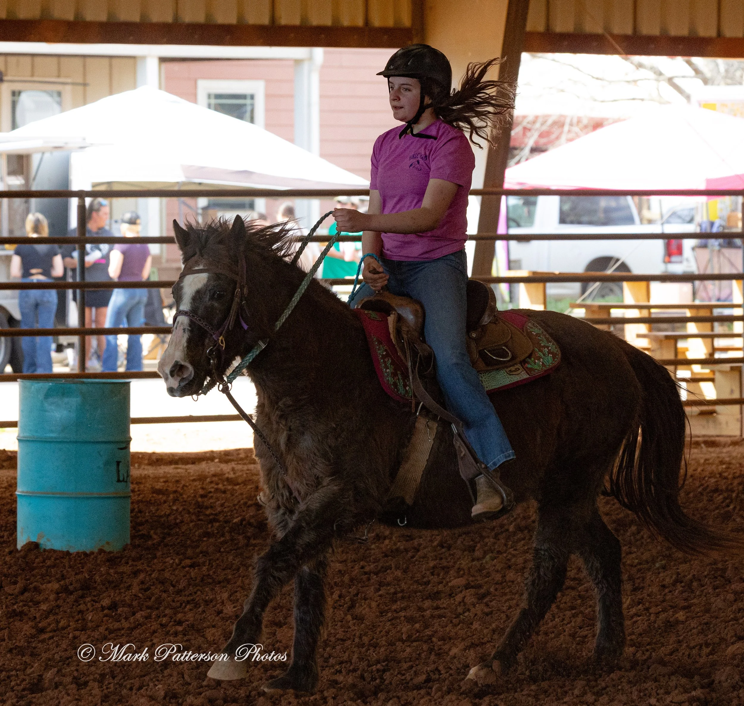March 1, 2026, a barrel racing team competing at Latigo Farm in Landrum, SC. #24665