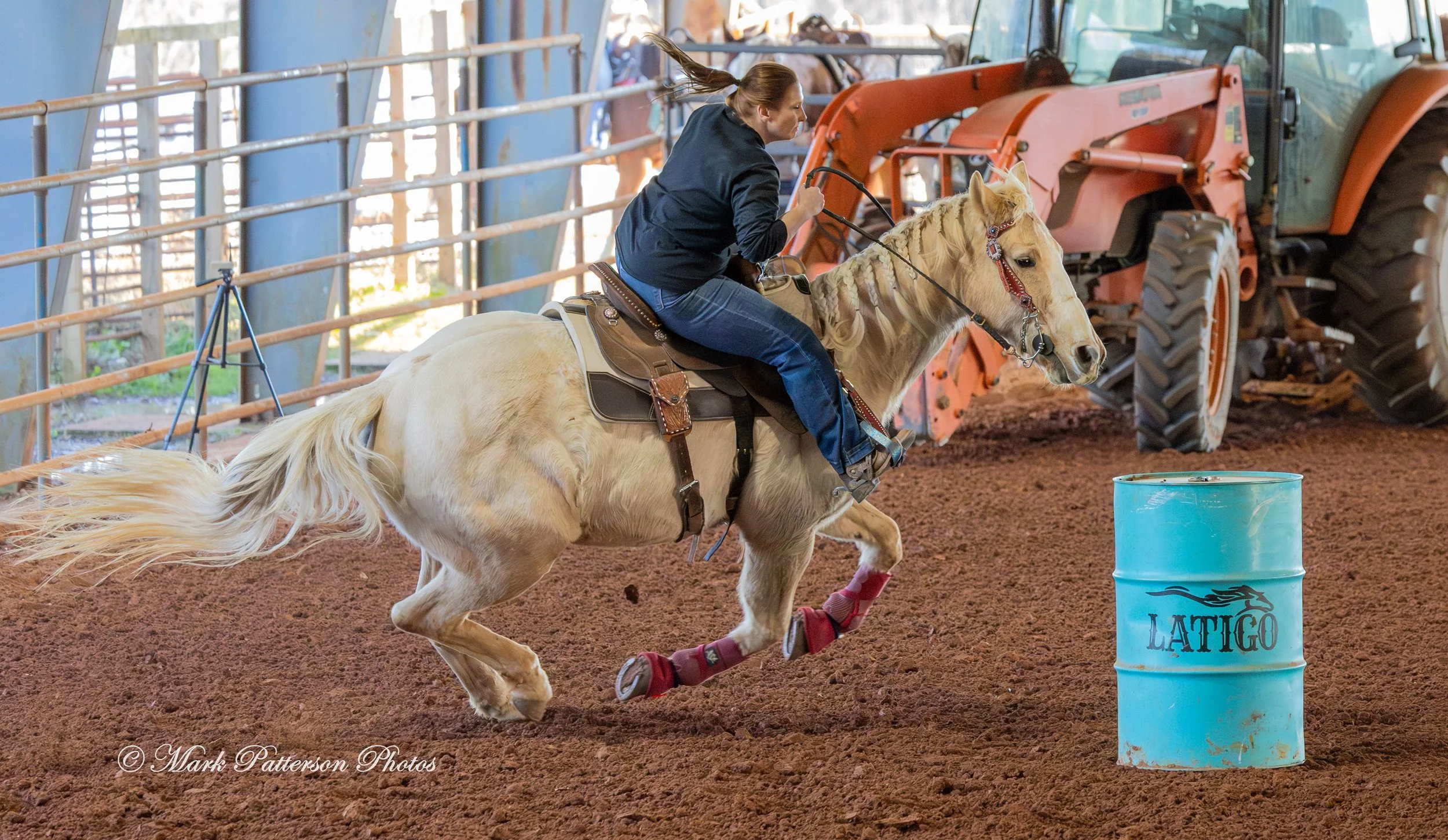 January 4, 2026, a barrel racing team competing at Latigo Farm in Landrum. #17848