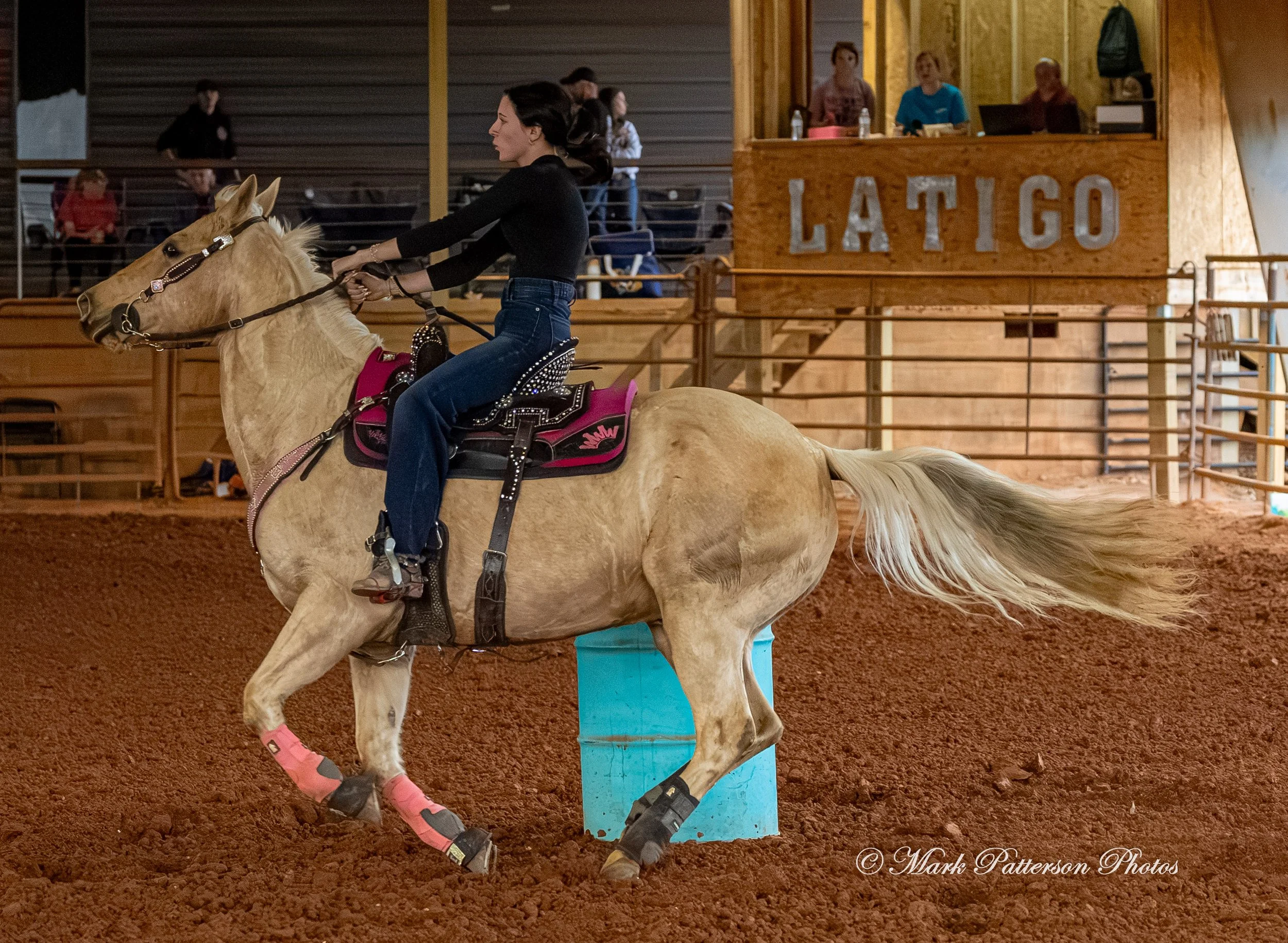 March 1, 2026, a barrel racing team competing at Latigo Farm in Landrum, SC. #26383