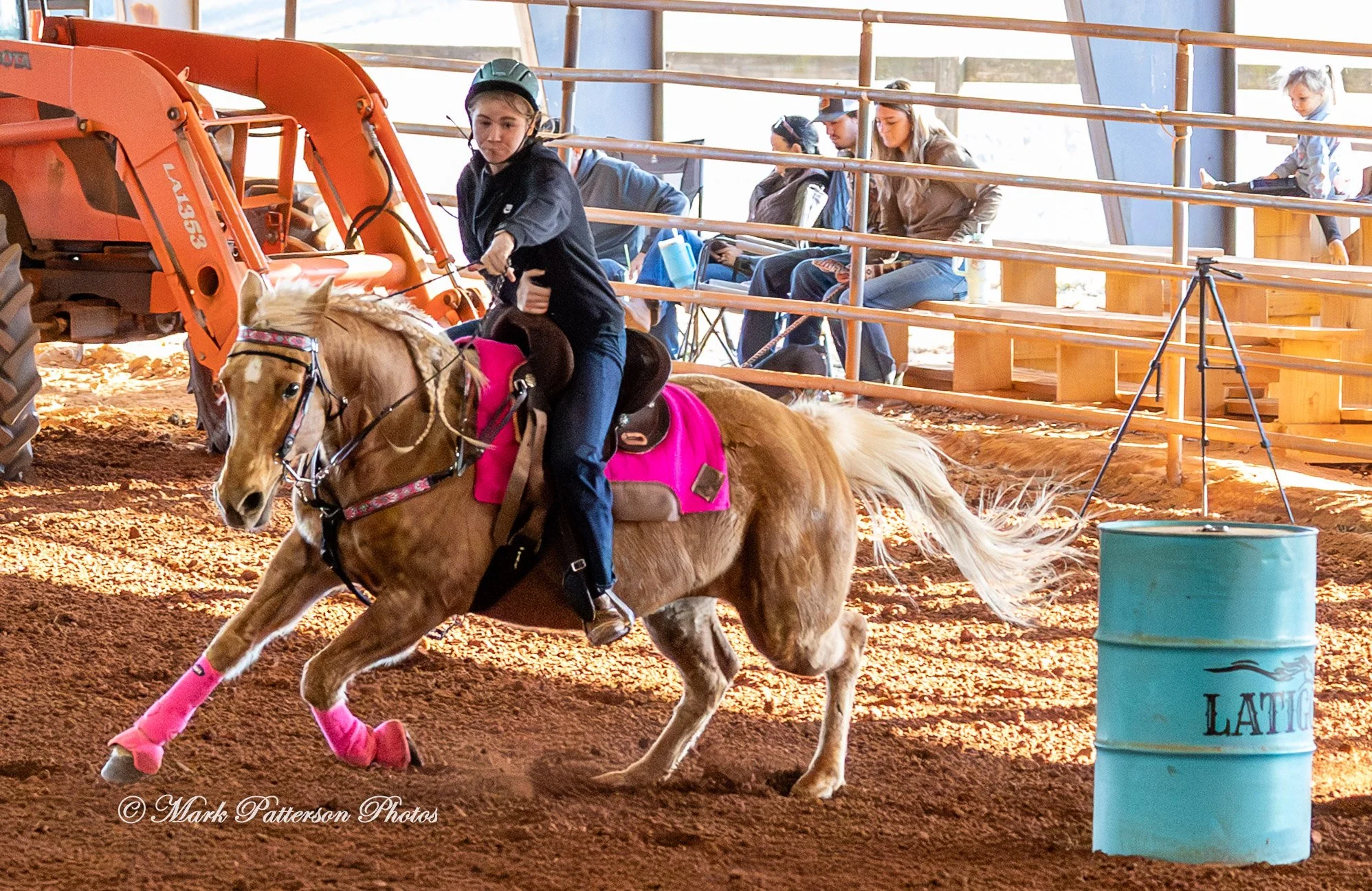 January 4, 2026, a barrel racing team competing at Latigo Farm in Landrum. #17566