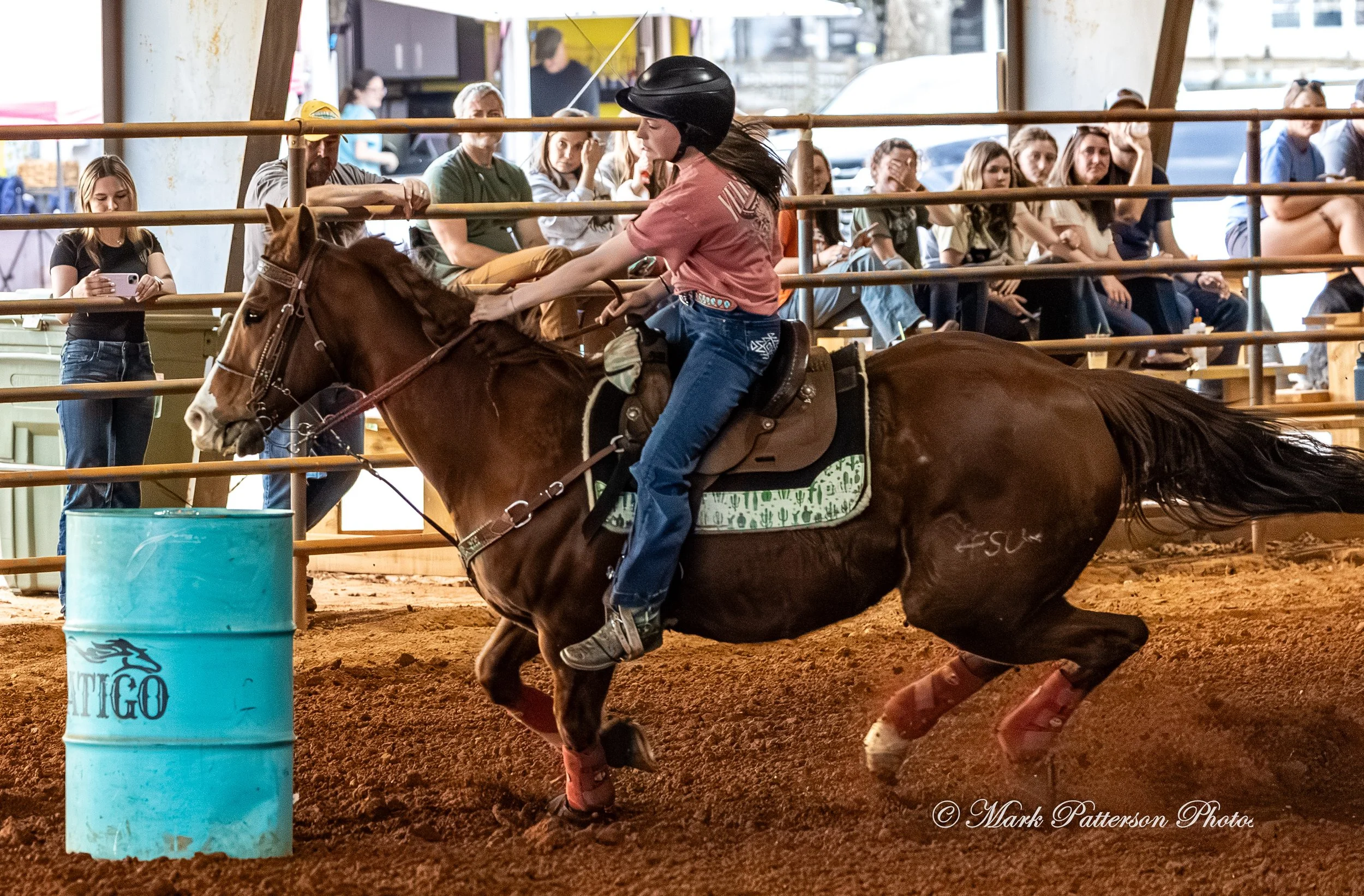 March 1, 2026, a barrel racing team competing at Latigo Farm in Landrum, SC. #26135