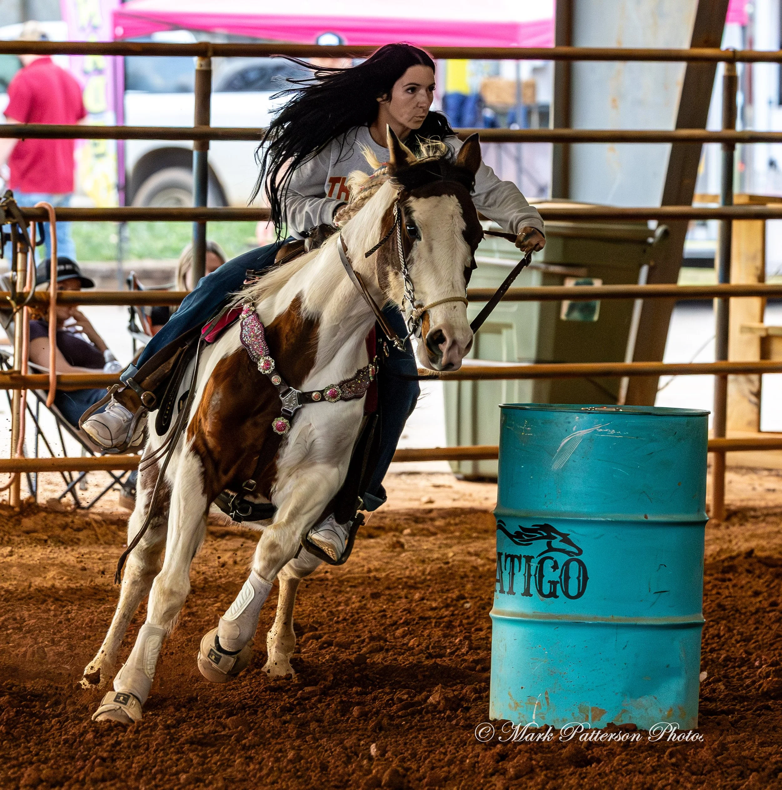 March 1, 2026, a barrel racing team competing at Latigo Farm in Landrum, SC. #26104