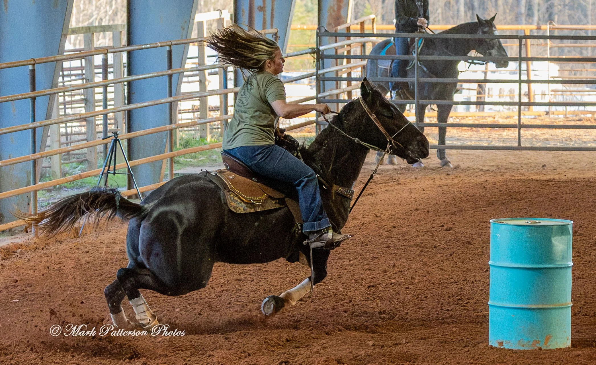 January 4, 2026, a barrel racing team competing at Latigo Farm in Landrum. #18446