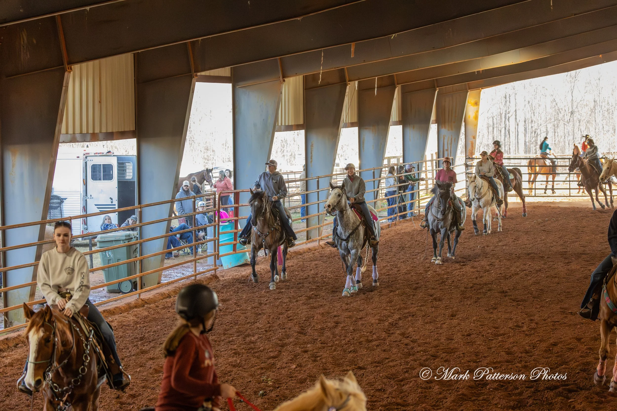 January 4, 2026, a barrel racing team competing at Latigo Farm in Landrum. #17709