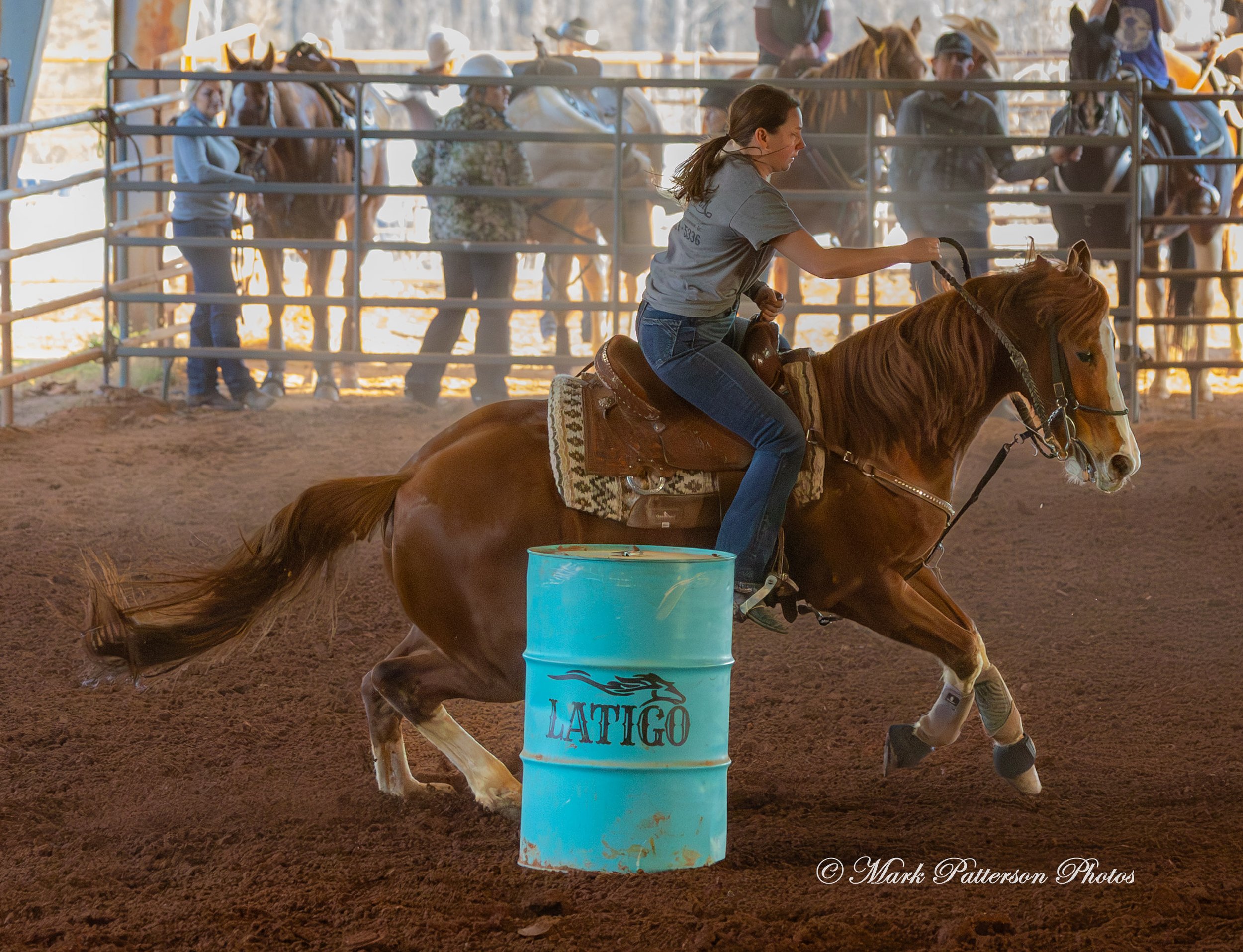 January 4, 2026, a barrel racing team competing at Latigo Farm in Landrum. #17806