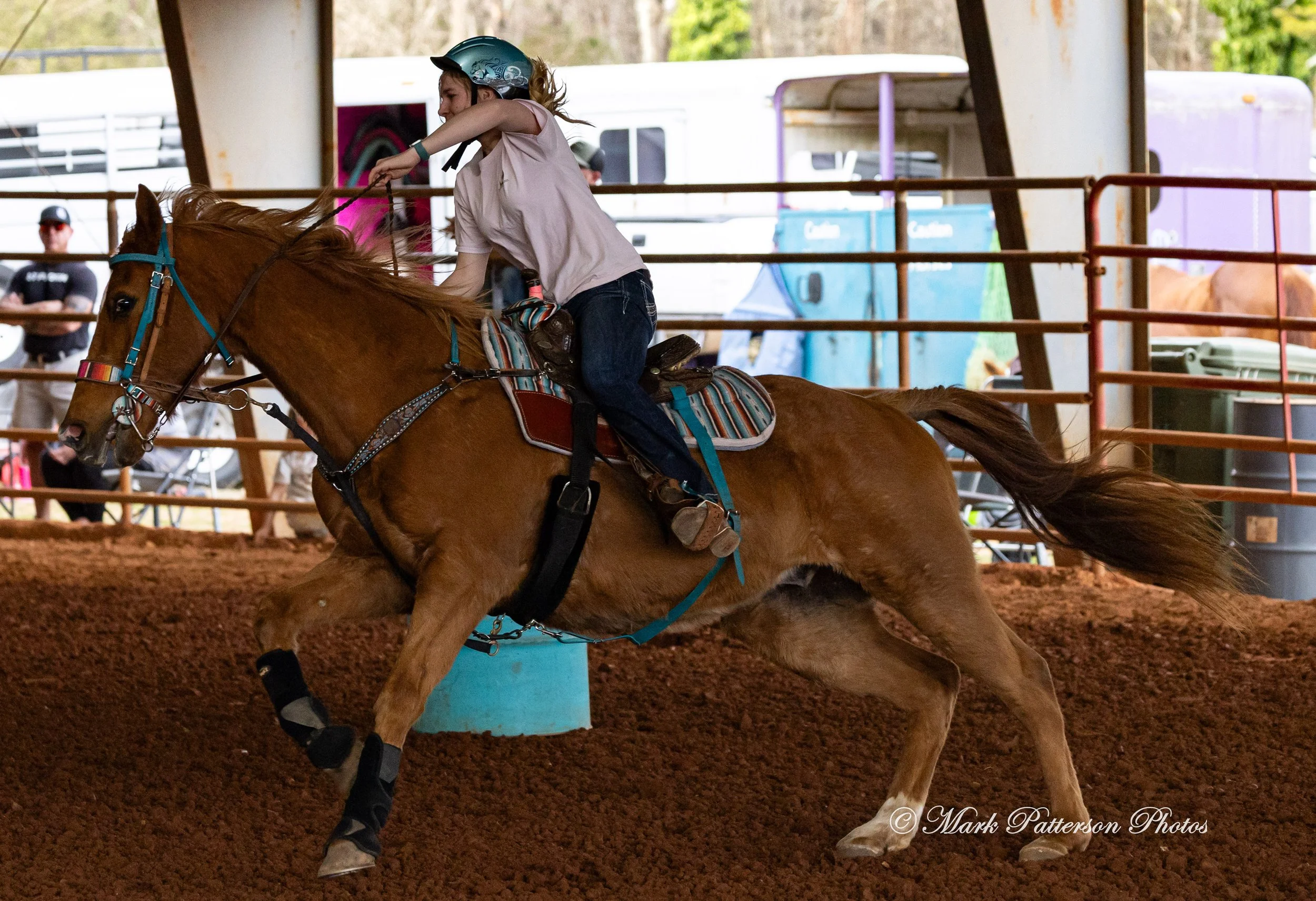March 1, 2026, a barrel racing team competing at Latigo Farm in Landrum, SC. #25455