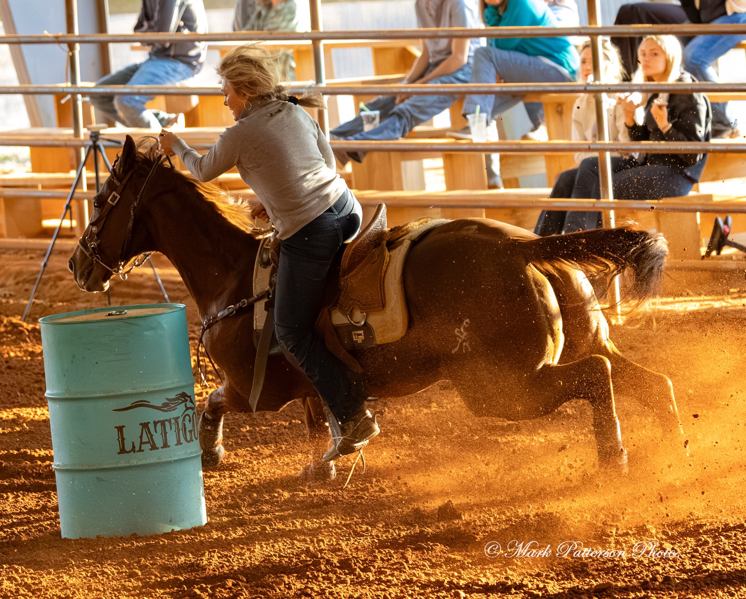 January 4, 2026, a barrel racing team competing at Latigo Farm in Landrum. #18083
