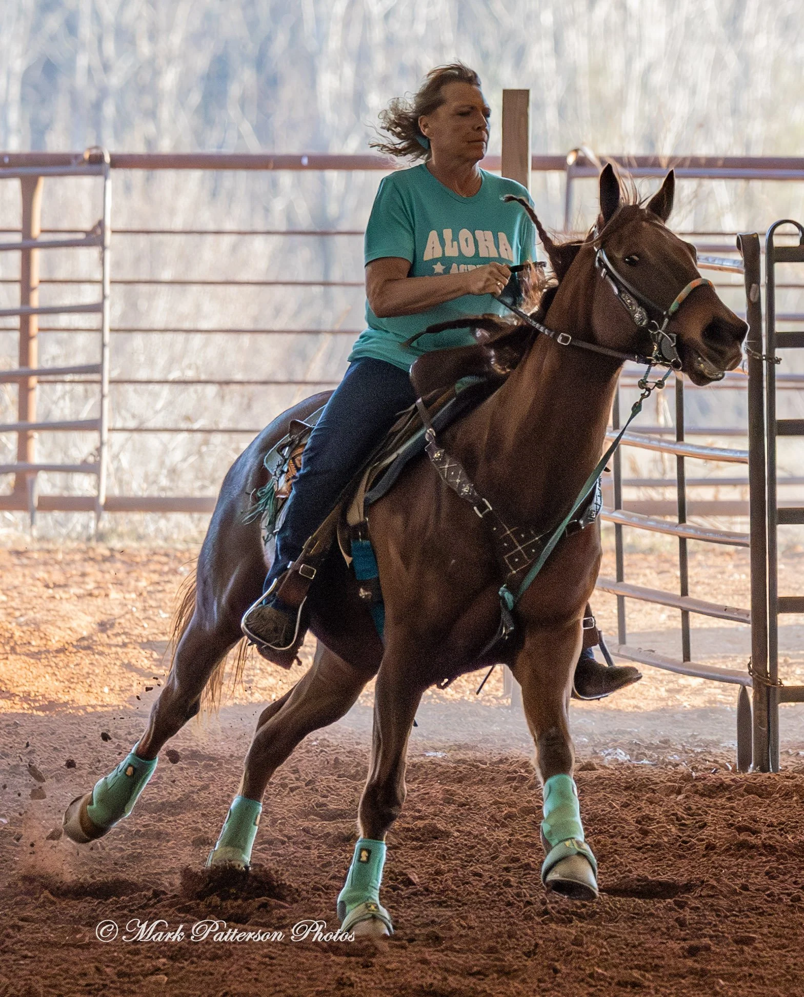 January 4, 2026, a barrel racing team competing at Latigo Farm in Landrum. #17978