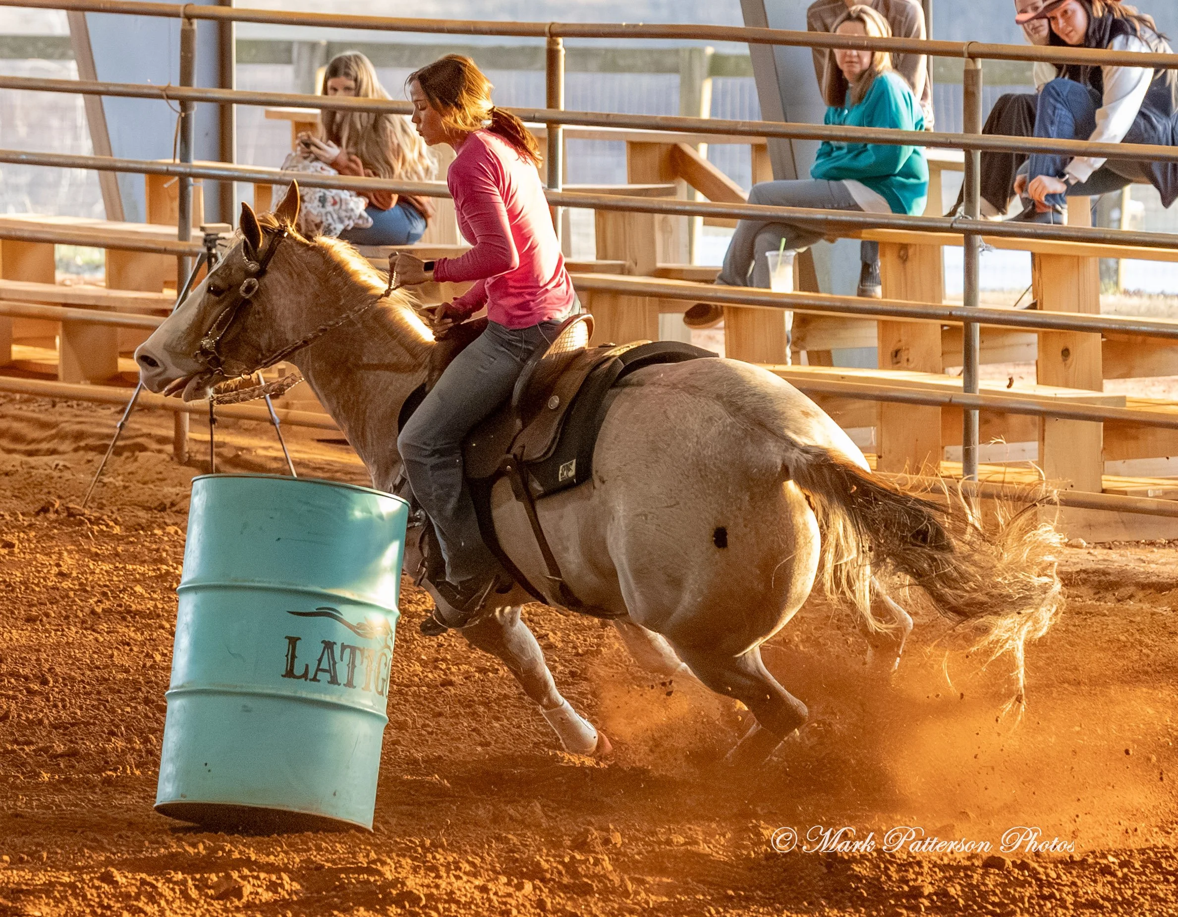 January 4, 2026, a barrel racing team competing at Latigo Farm in Landrum. #18492