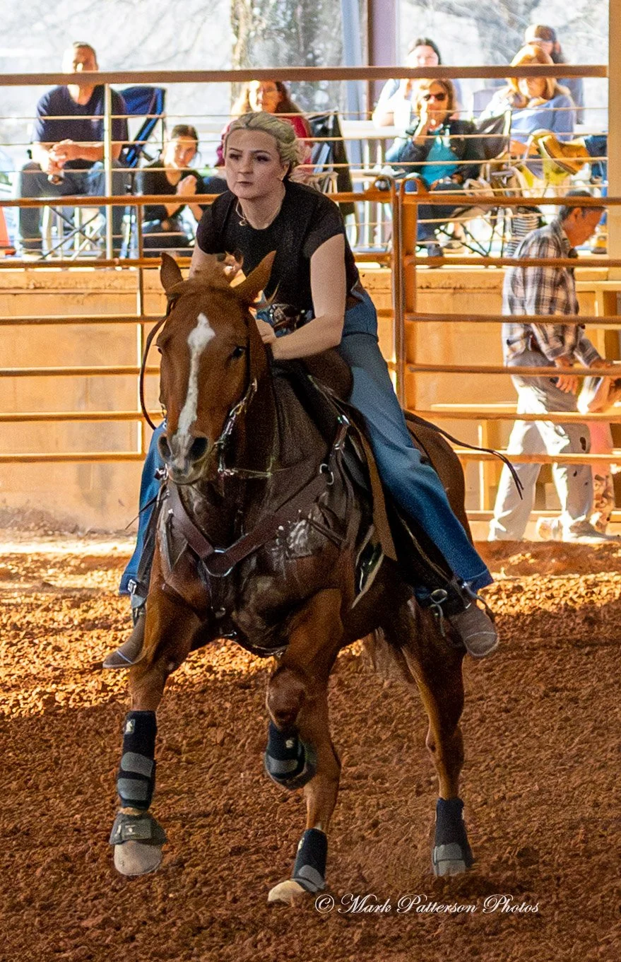March 1, 2026, a barrel racing team competing at Latigo Farm in Landrum, SC. #26802