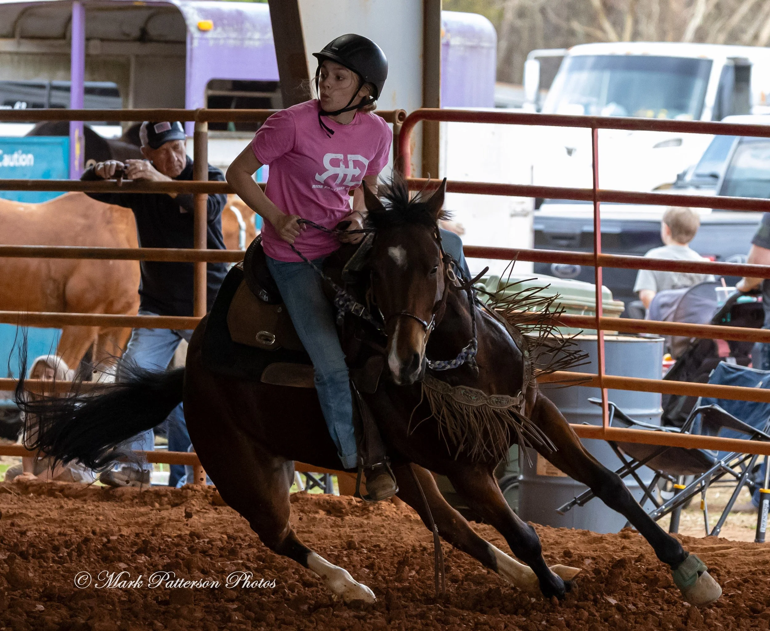March 1, 2026, a barrel racing team competing at Latigo Farm in Landrum, SC. #25493