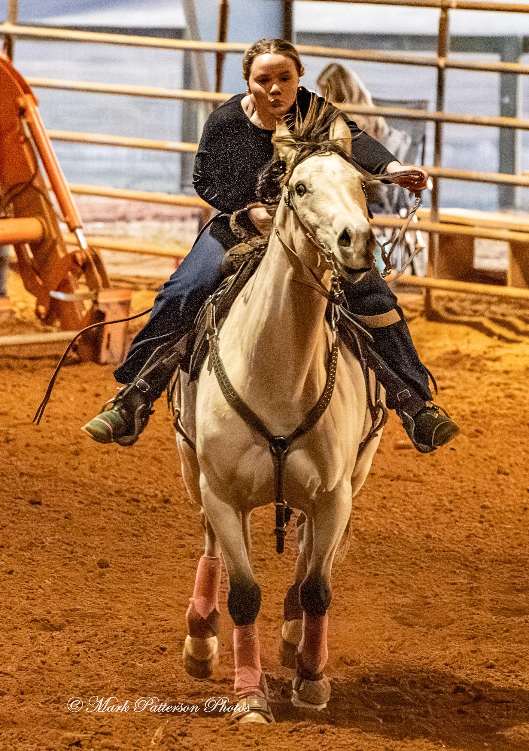 January 4, 2026, a barrel racing team competing at Latigo Farm in Landrum. #18822