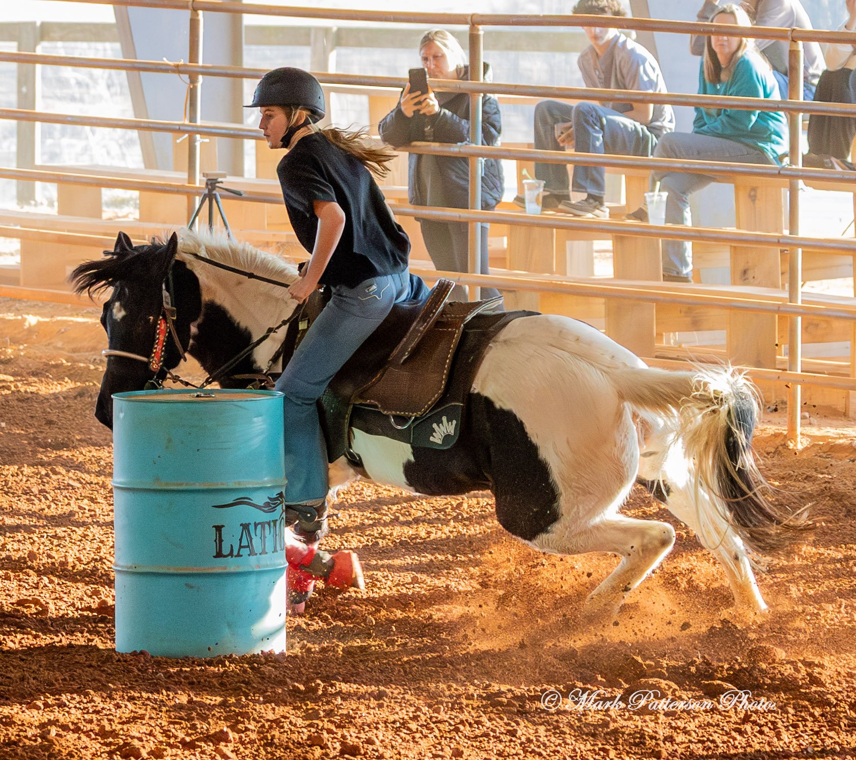 January 4, 2026, a barrel racing team competing at Latigo Farm in Landrum. #17777