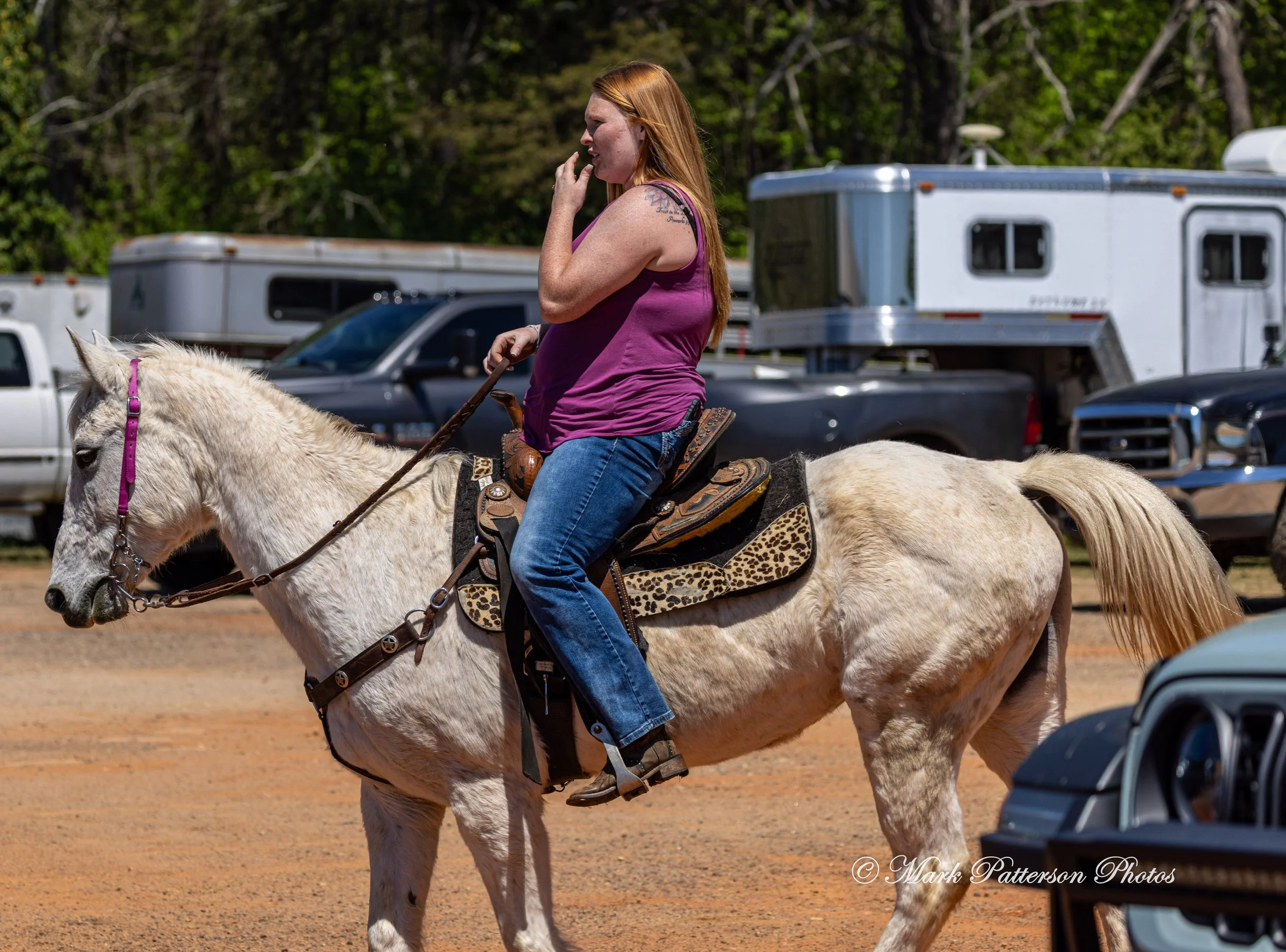 April 11, 2026, a barrel racing team competing at Latigo Farm in Landrum, SC. #1432