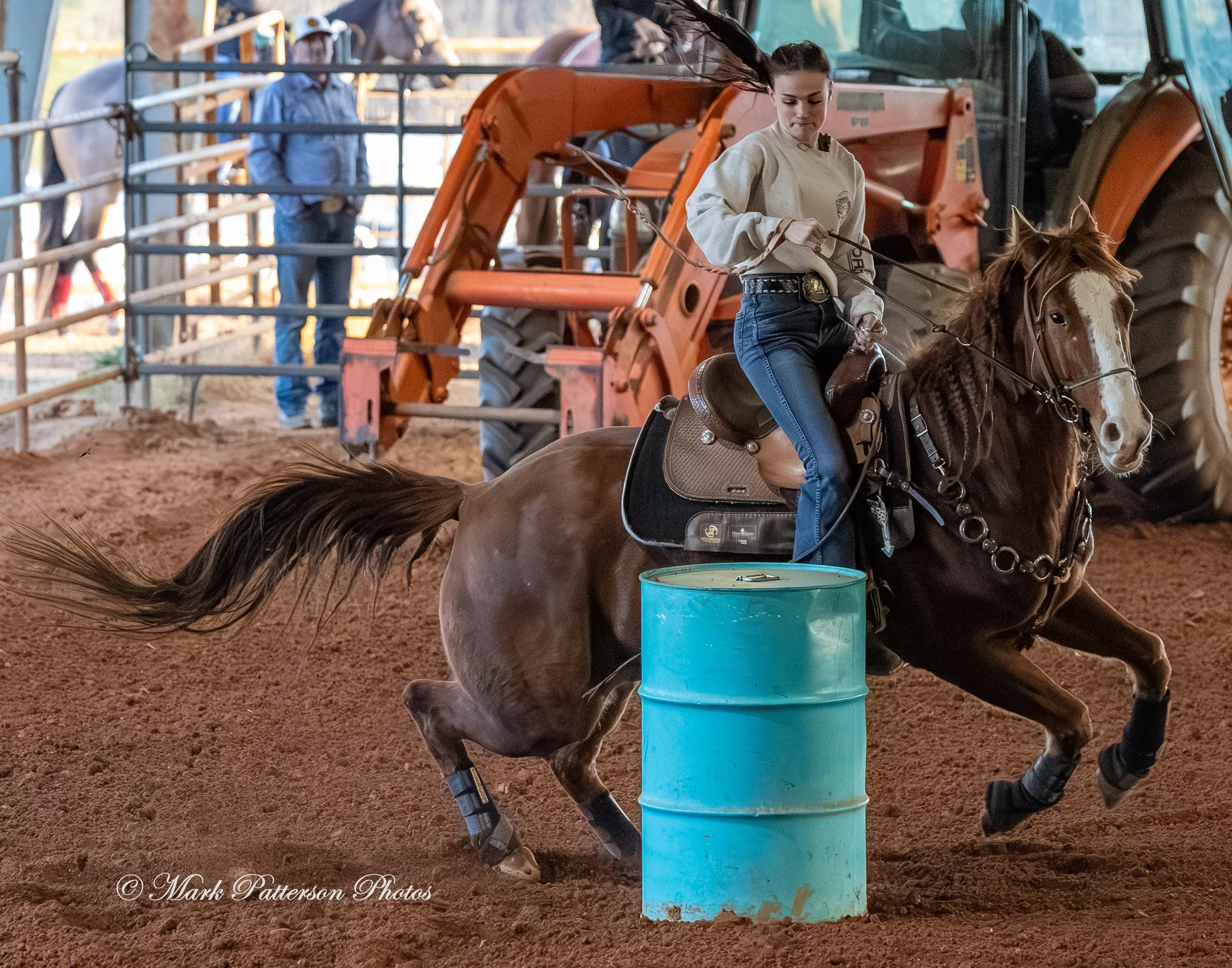 January 4, 2026, a barrel racing team competing at Latigo Farm in Landrum. #18386