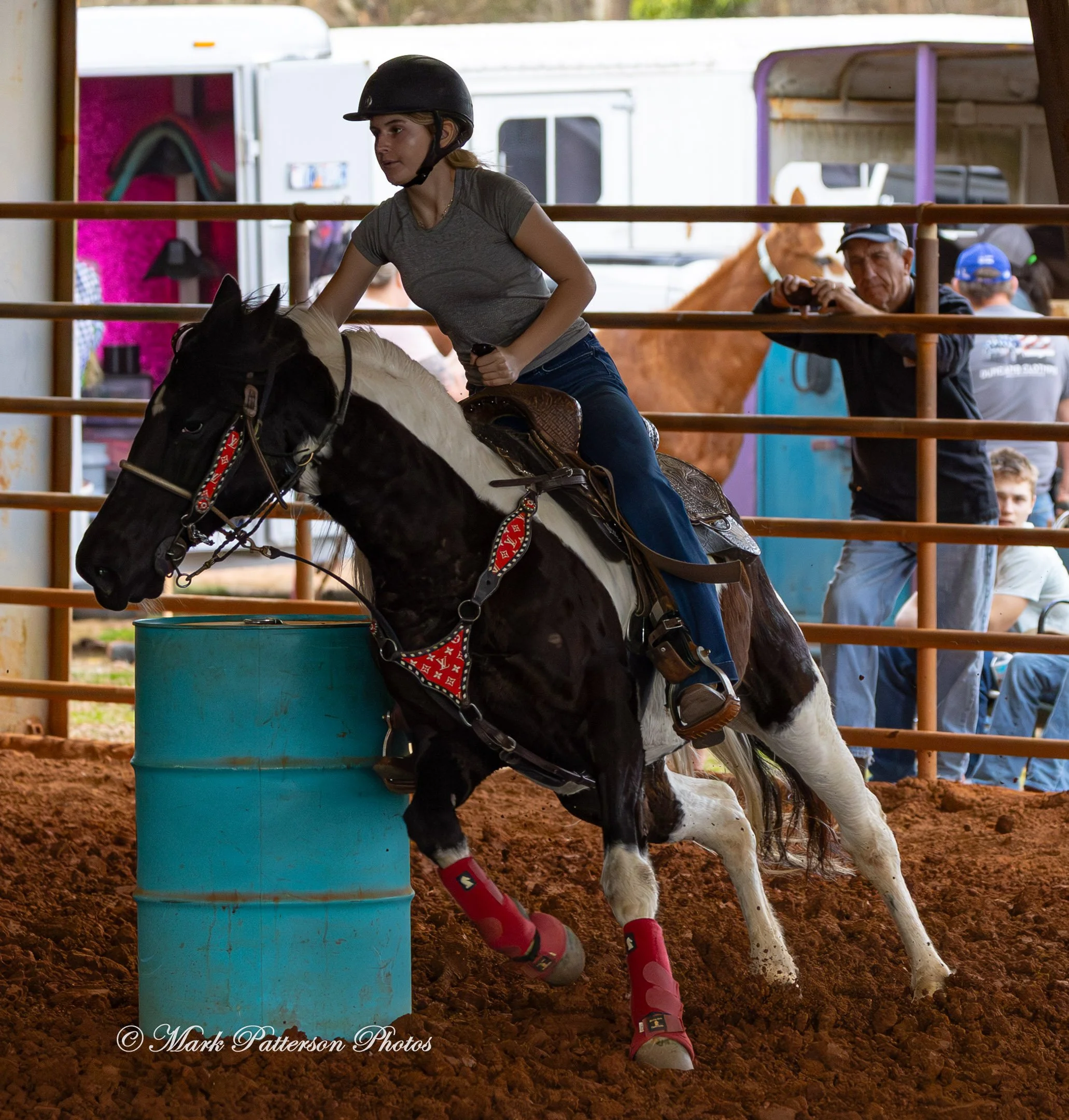 March 1, 2026, a barrel racing team competing at Latigo Farm in Landrum, SC. #25514