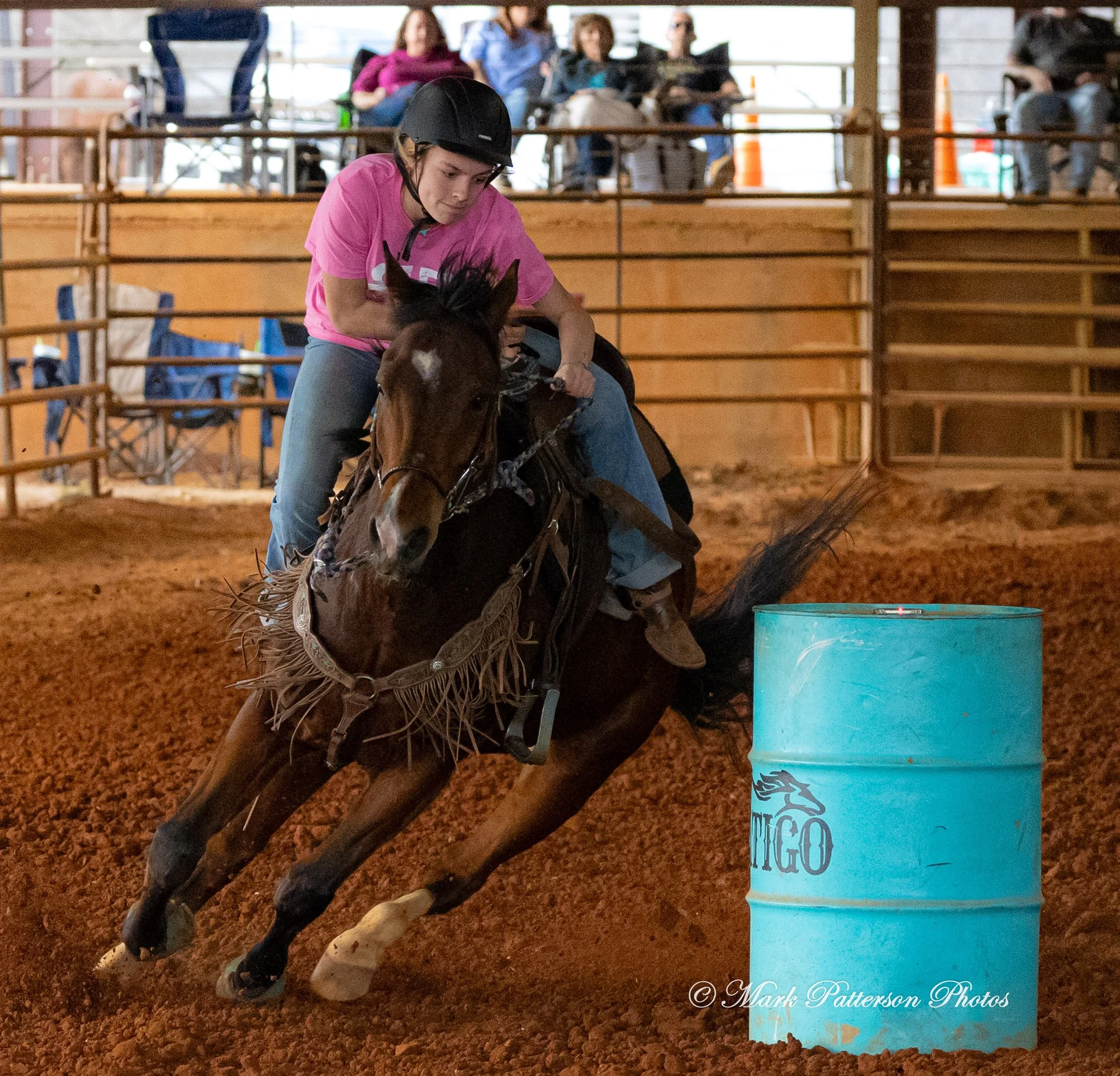 March 1, 2026, a barrel racing team competing at Latigo Farm in Landrum, SC. #25498