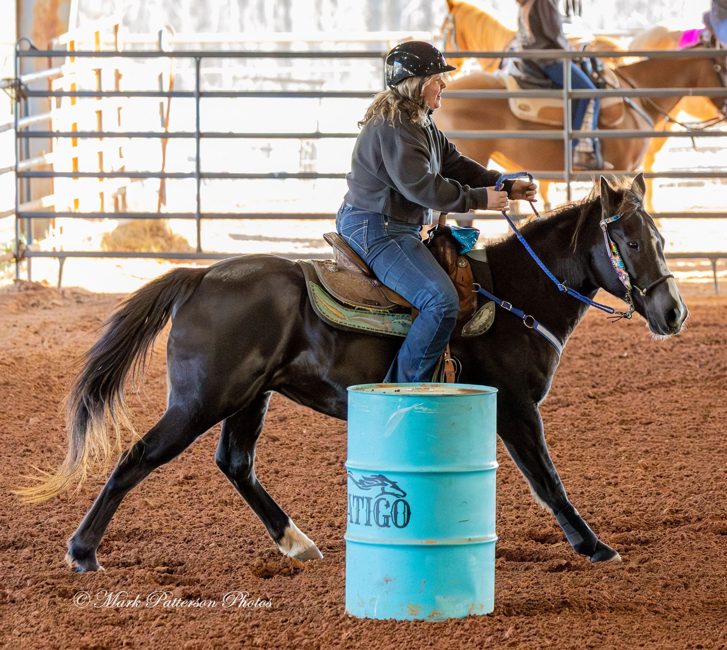 January 4, 2026, a barrel racing team competing at Latigo Farm in Landrum. #17590