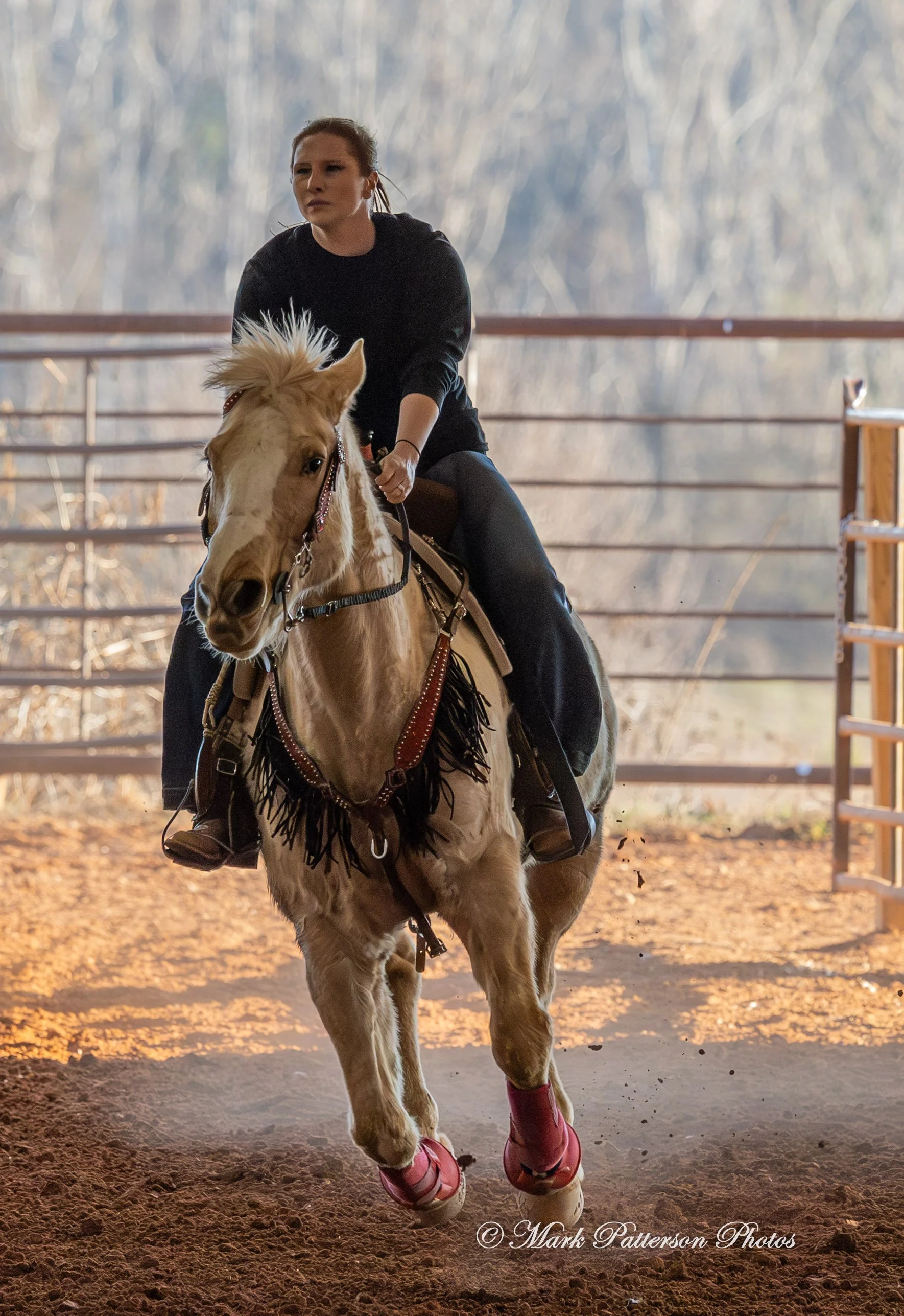 January 4, 2026, a barrel racing team competing at Latigo Farm in Landrum. #17842