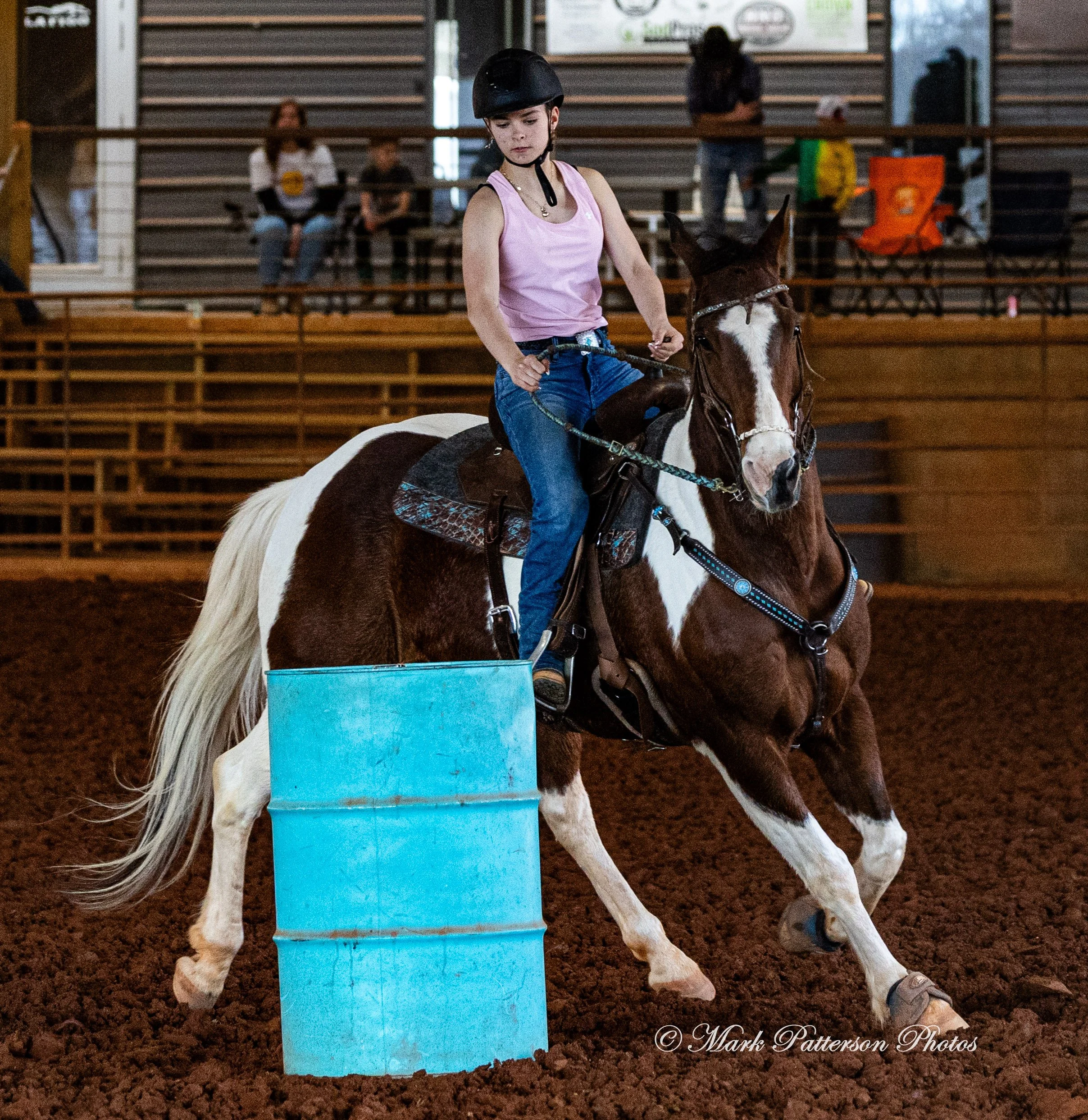 March 1, 2026, a barrel racing team competing at Latigo Farm in Landrum, SC. #24579