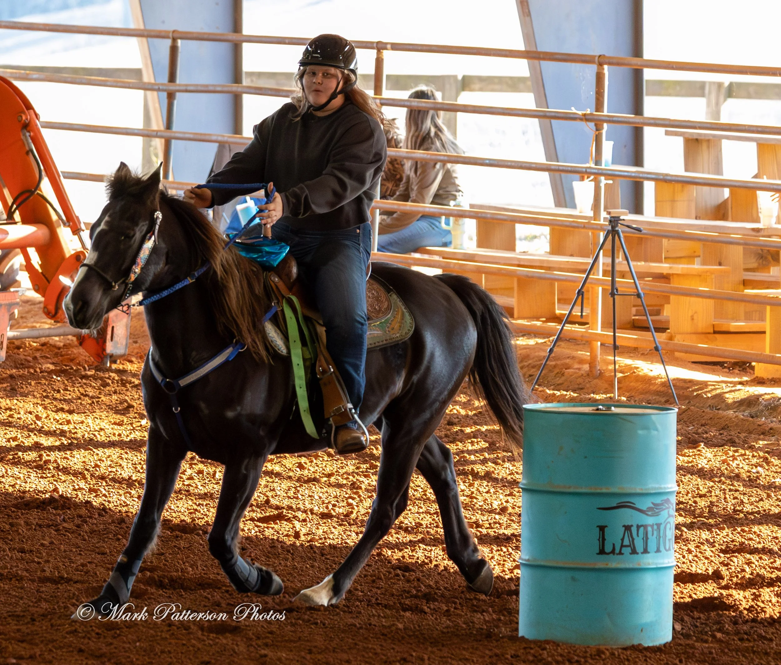 January 4, 2026, a barrel racing team competing at Latigo Farm in Landrum. #17605