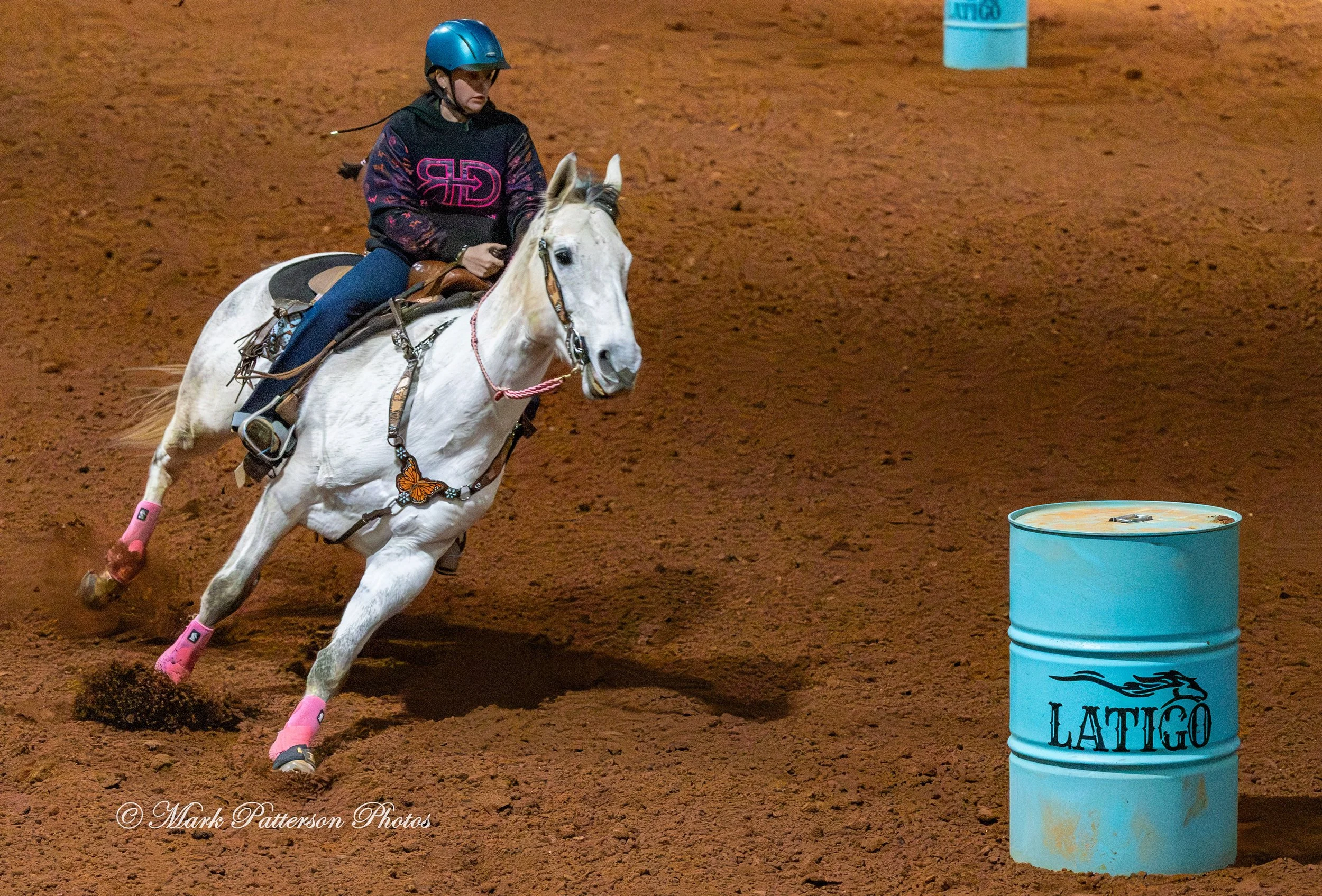 January 4, 2026, a barrel racing team competing at Latigo Farm in Landrum. #20013