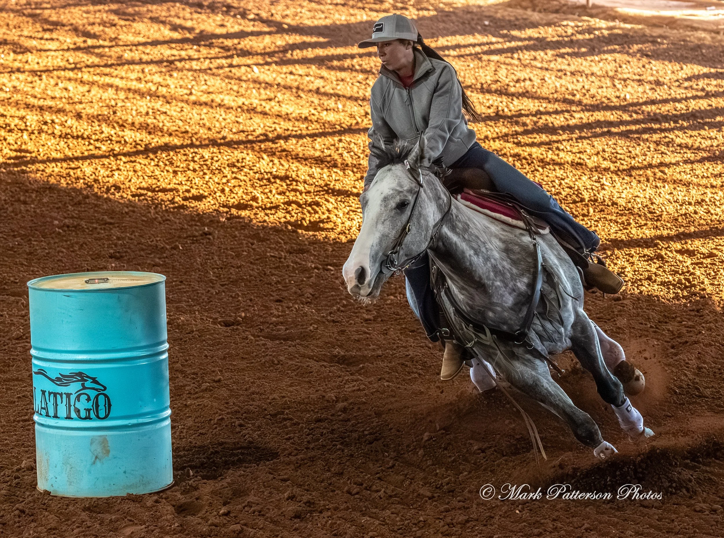 January 4, 2026, a barrel racing team competing at Latigo Farm in Landrum. #18045