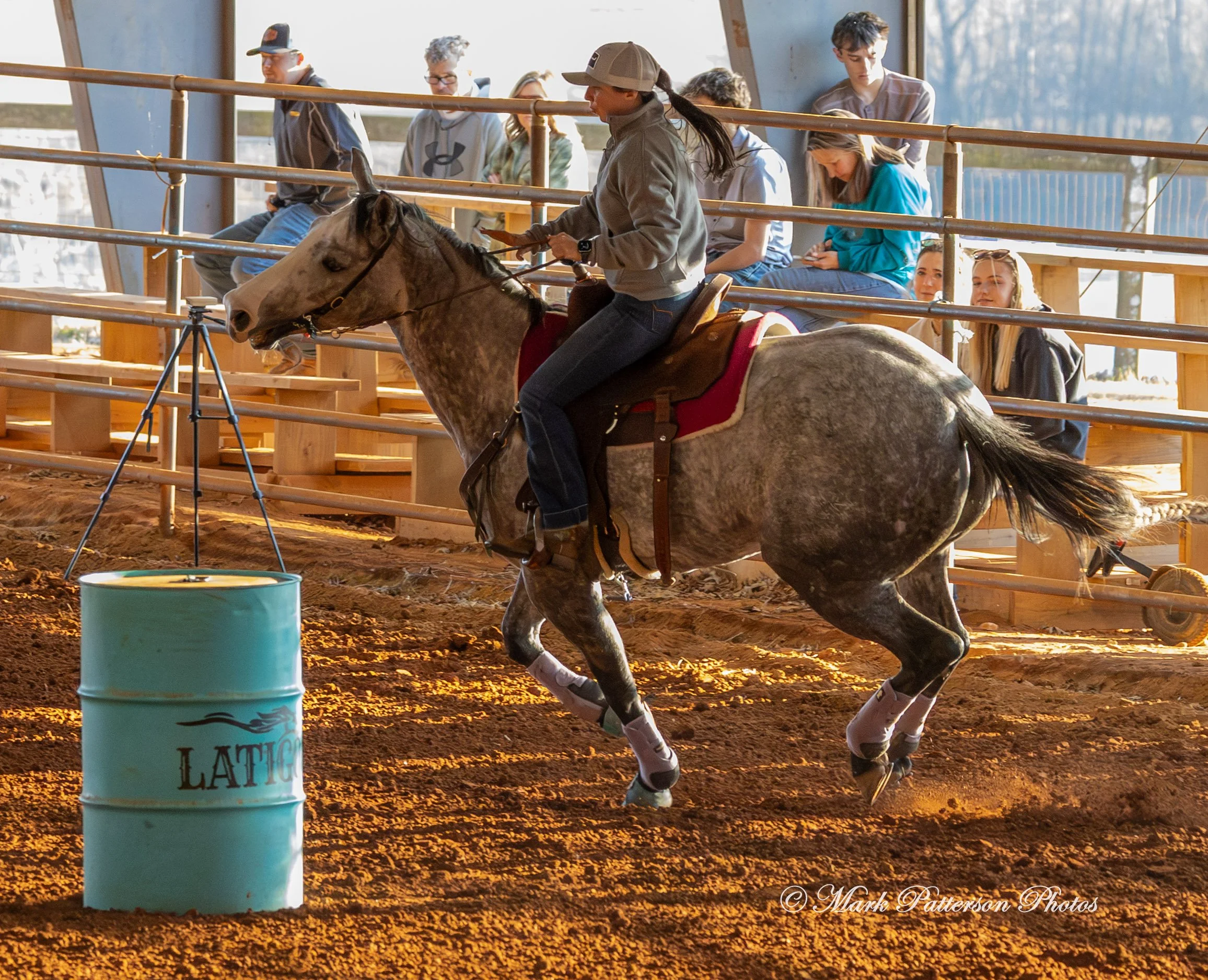 January 4, 2026, a barrel racing team competing at Latigo Farm in Landrum. #18036