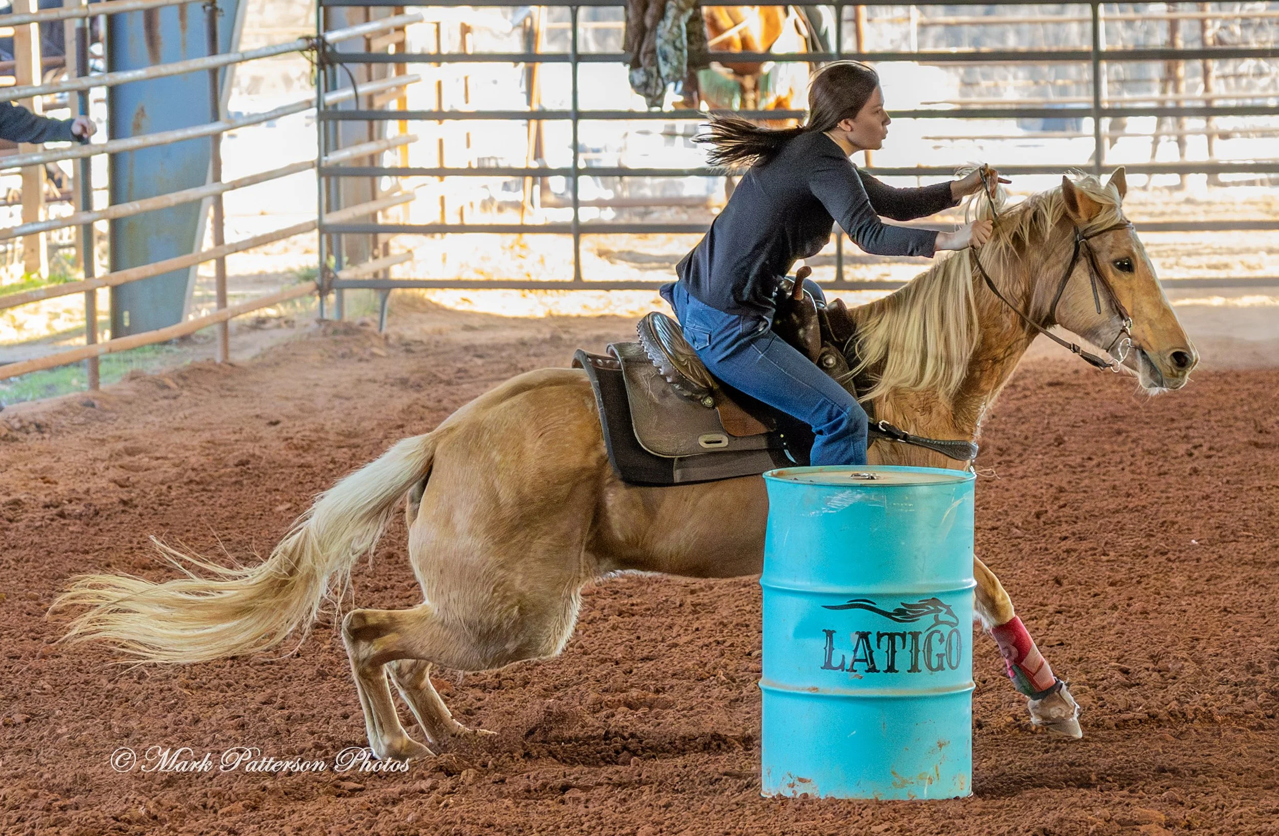 January 4, 2026, a barrel racing team competing at Latigo Farm in Landrum. #17942